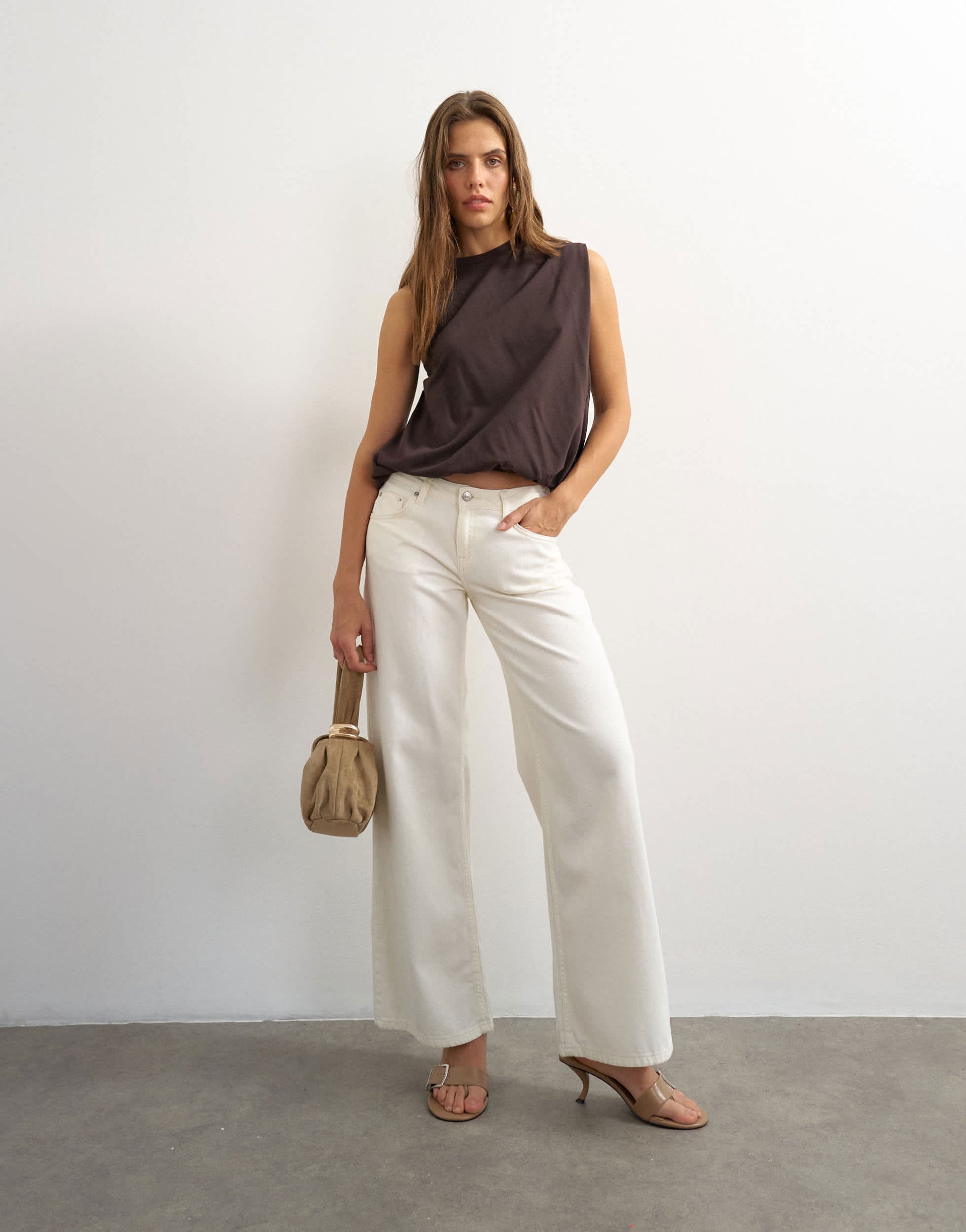 Topshop asymmetric ruched back tee in chocolate