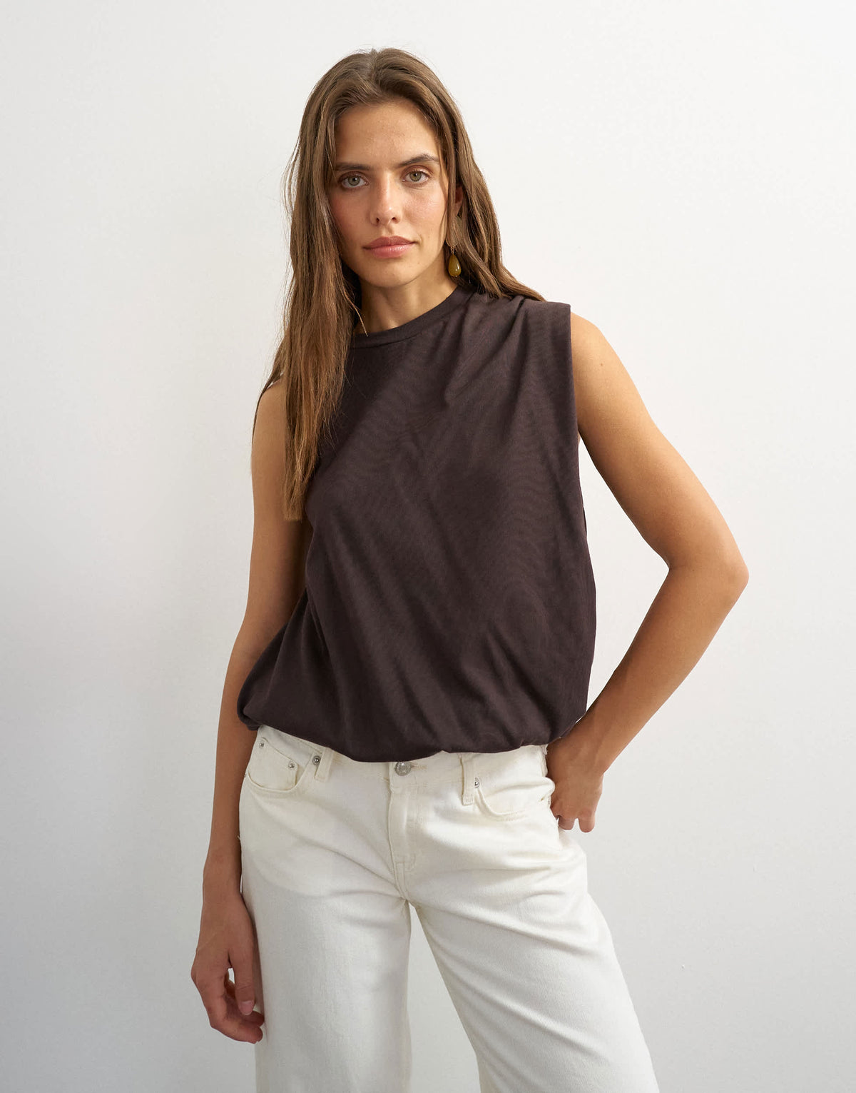Topshop asymmetric ruched back tee in chocolate