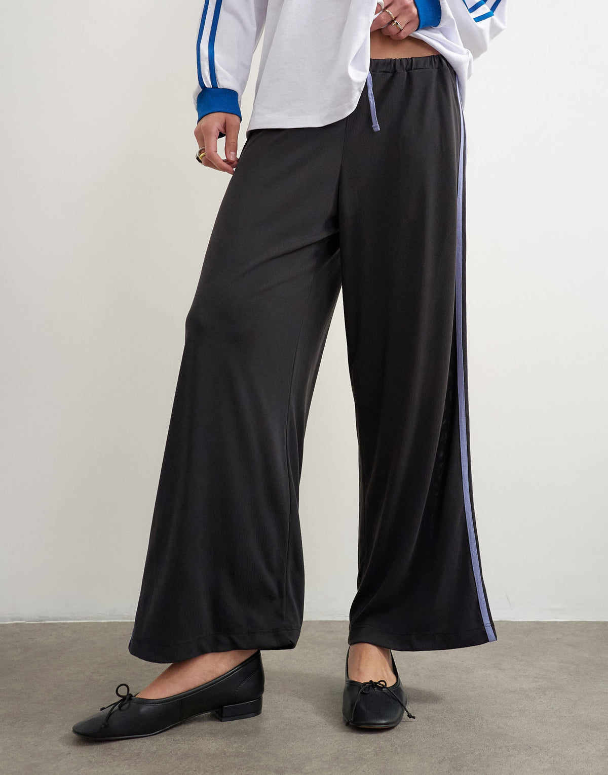 Topshop soft stripe awkward length bottoms in black