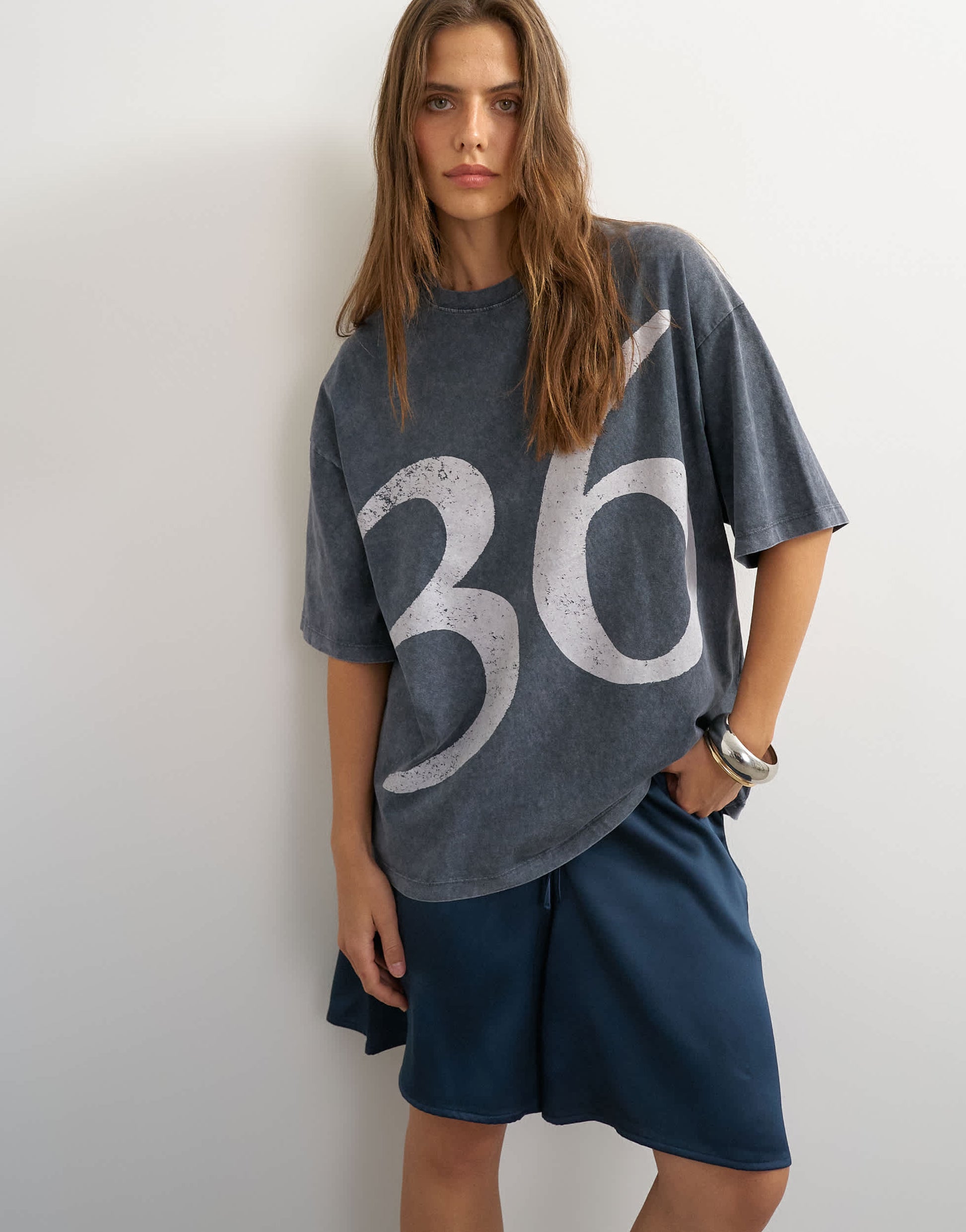 Topshop graphic '74' washed t-shirt in charcoal