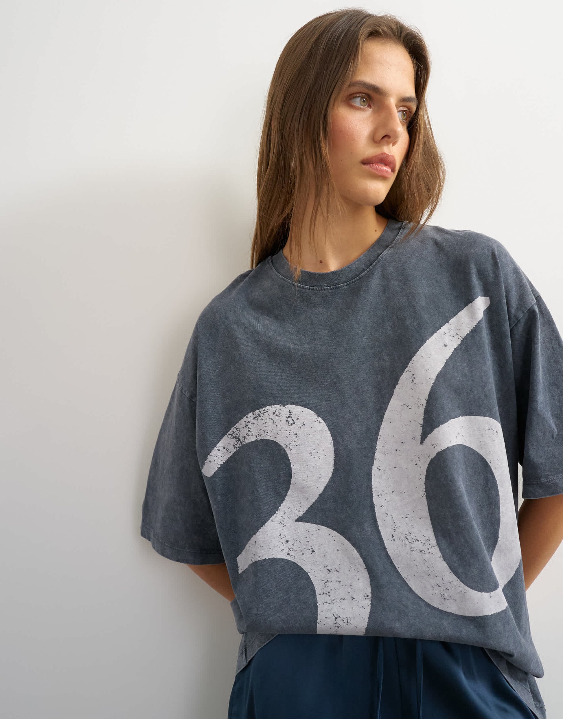 Topshop graphic '74' washed t-shirt in charcoal