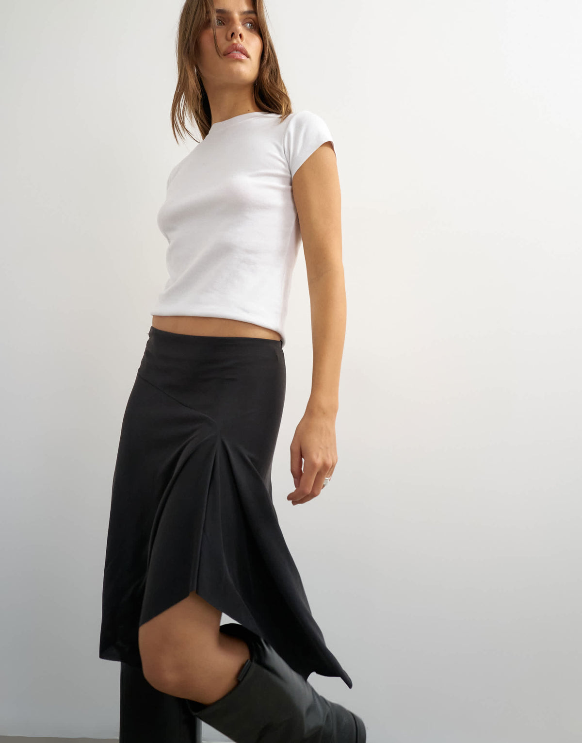 Topshop asymmetric cupro soft midi skirt in black