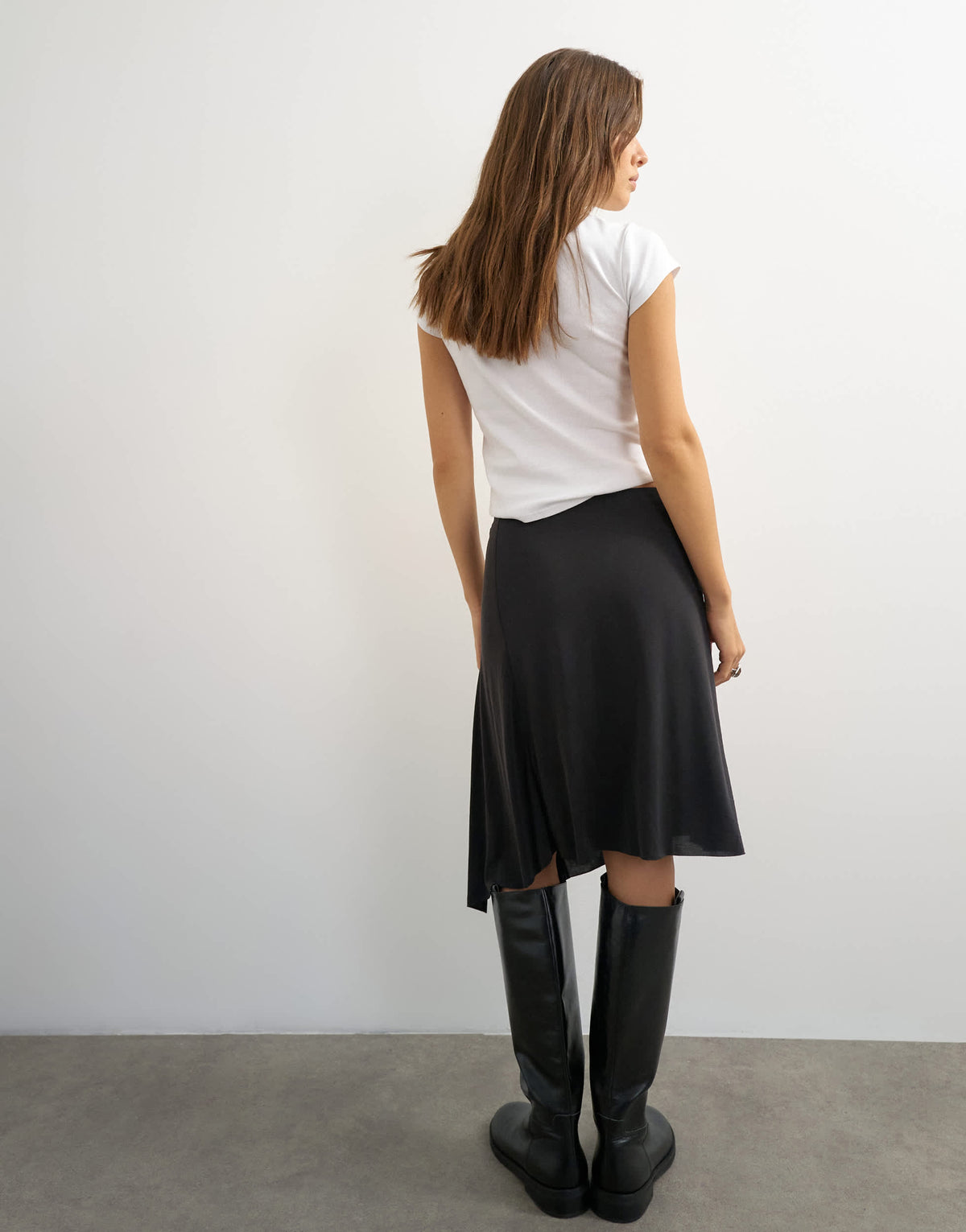 Topshop asymmetric cupro soft midi skirt in black