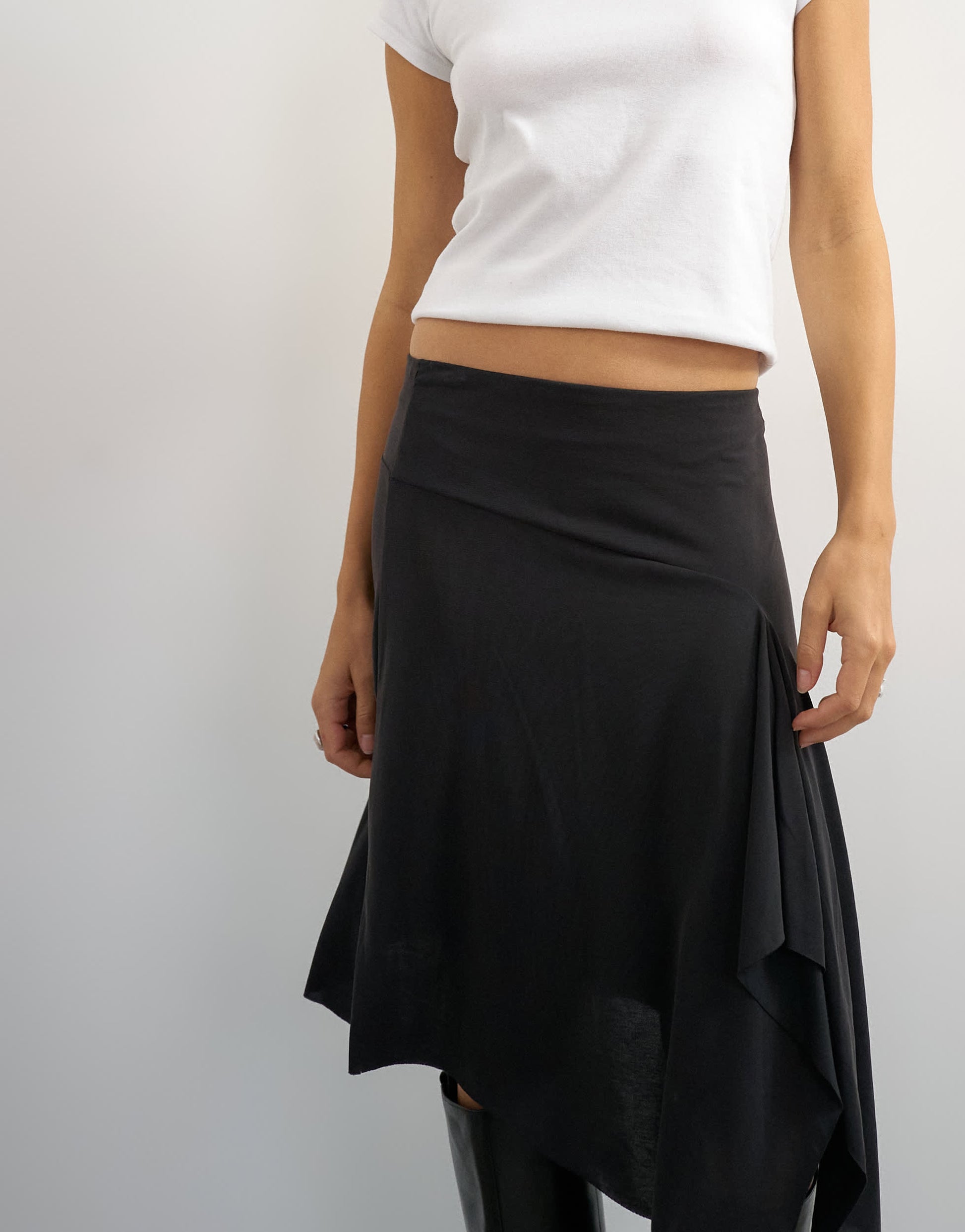 Topshop asymmetric cupro soft midi skirt in black
