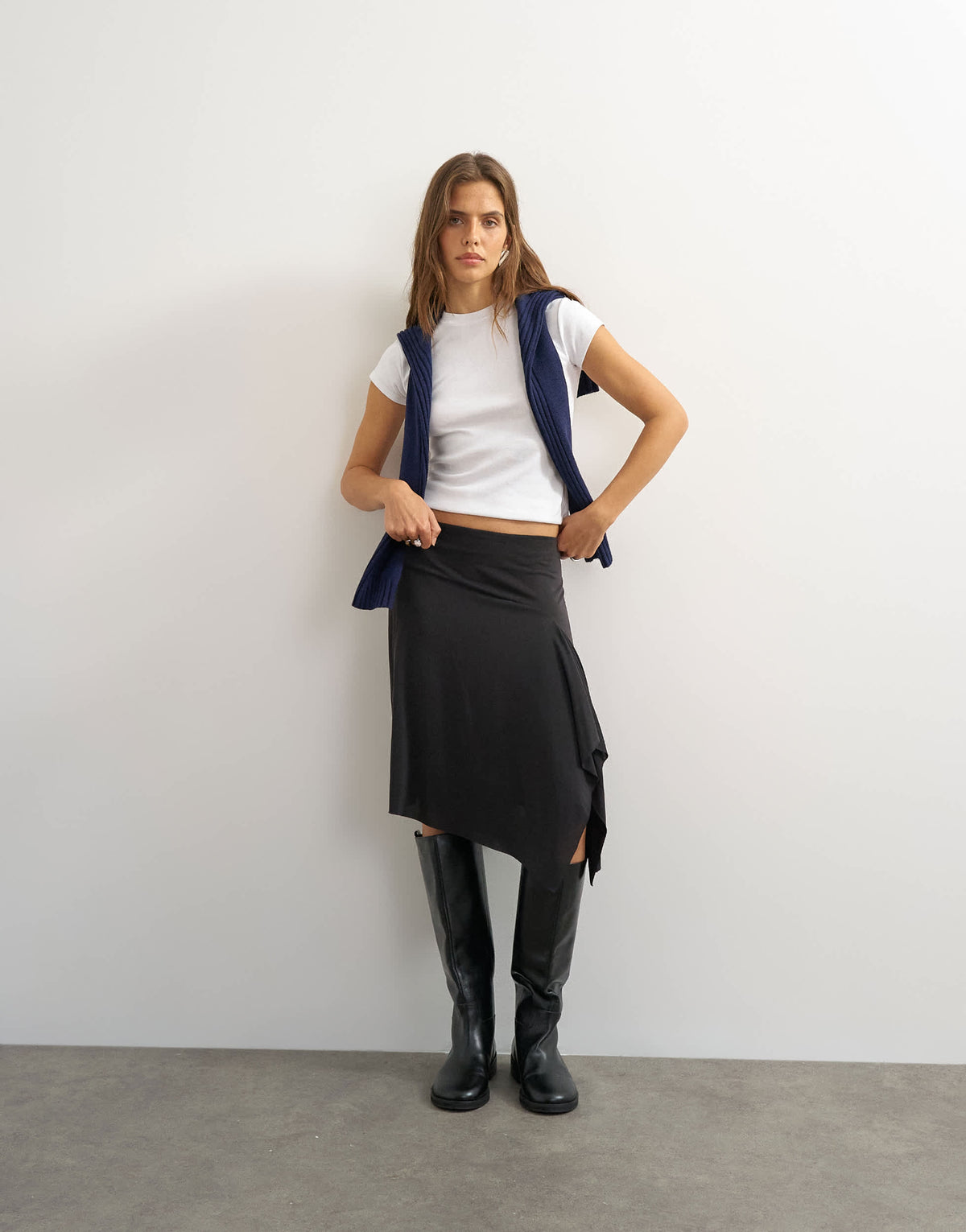 Topshop asymmetric cupro soft midi skirt in black