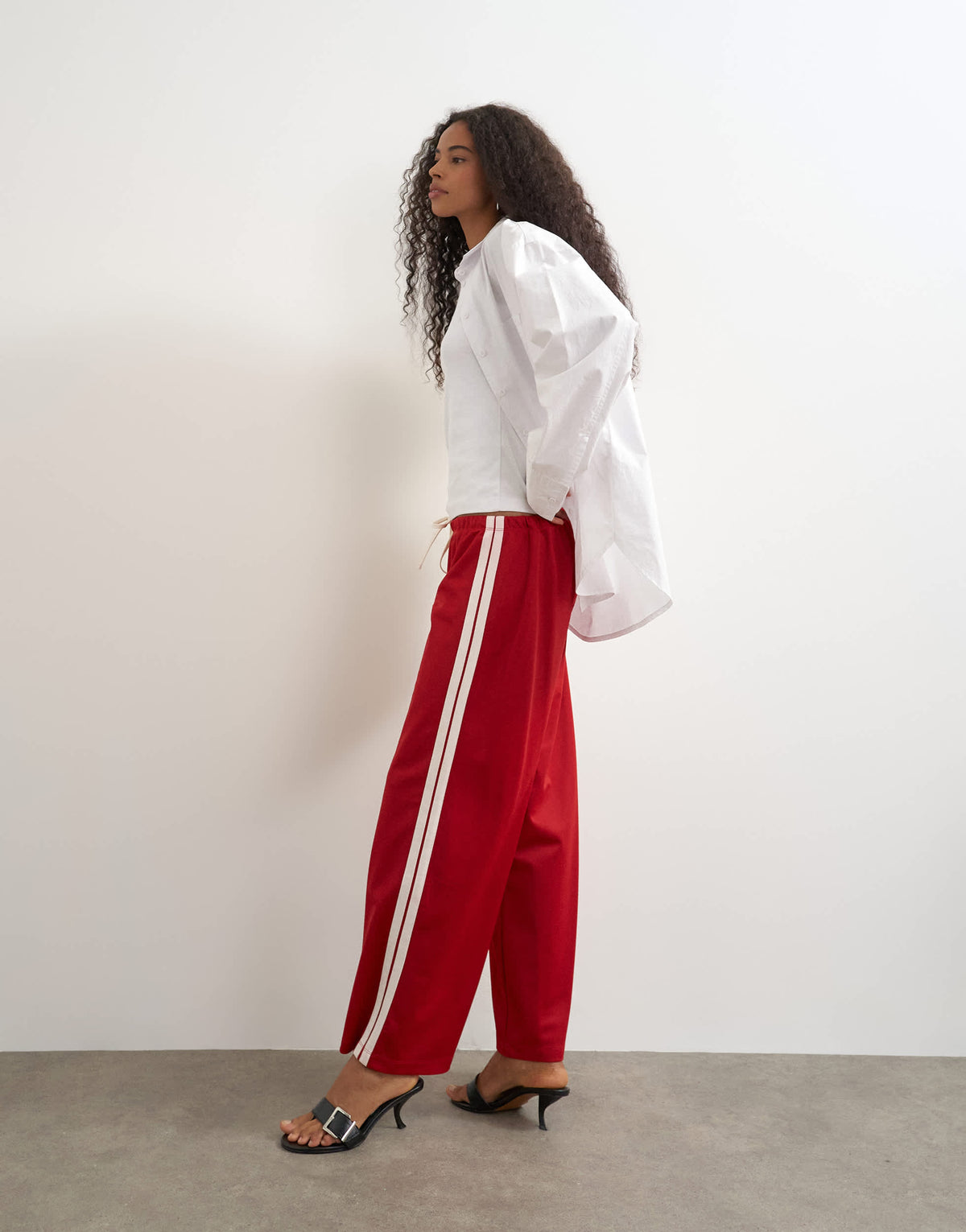 Topshop straight cropped striped detail bottoms in red