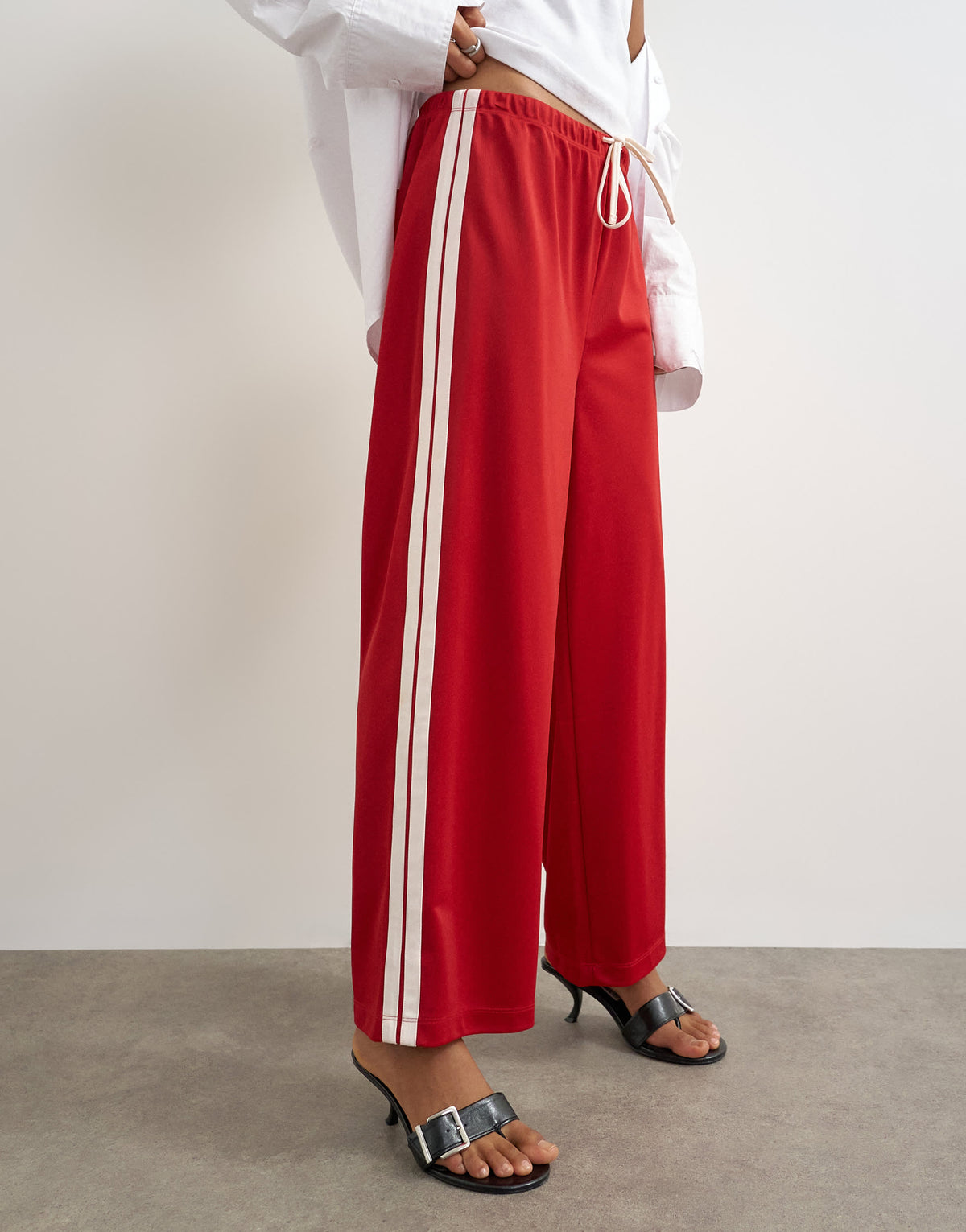 Topshop straight cropped striped detail bottoms in red