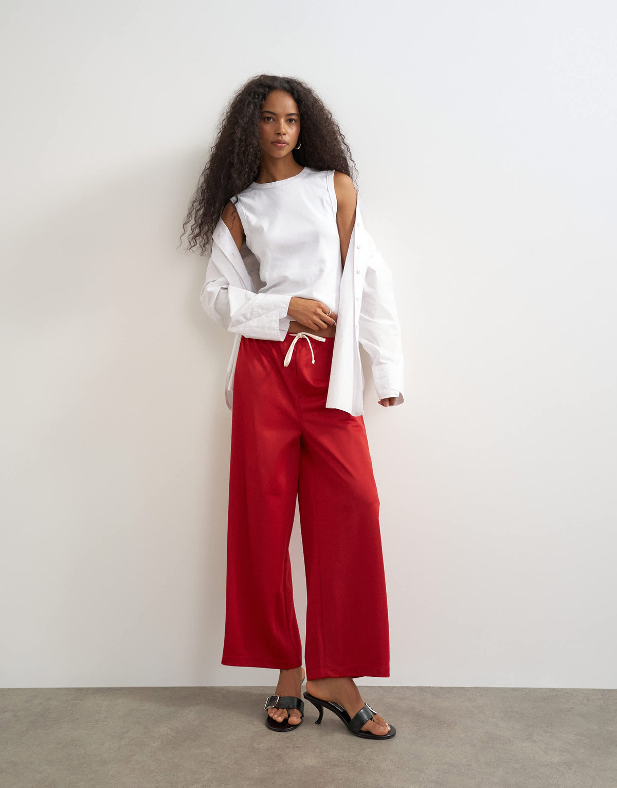 Topshop straight cropped striped detail bottoms in red
