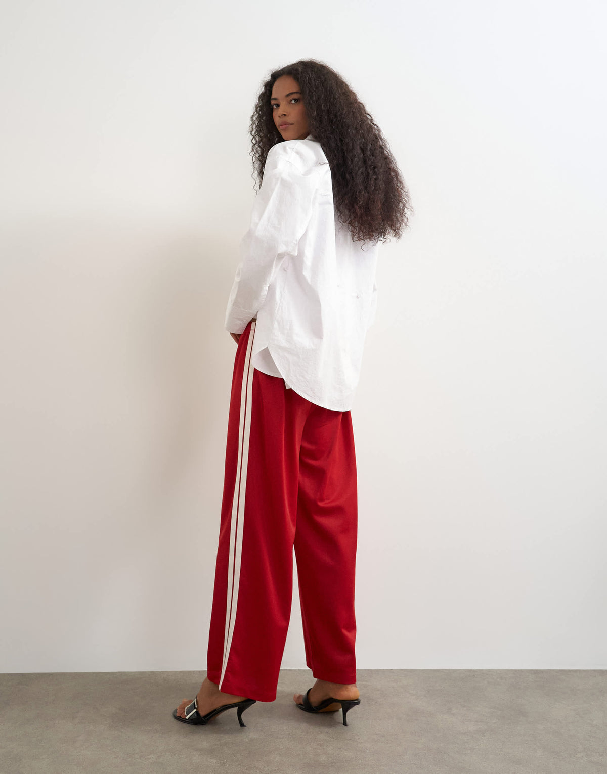 Topshop straight cropped striped detail bottoms in red