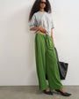 Topshop straight awkward length striped detail bottoms in green