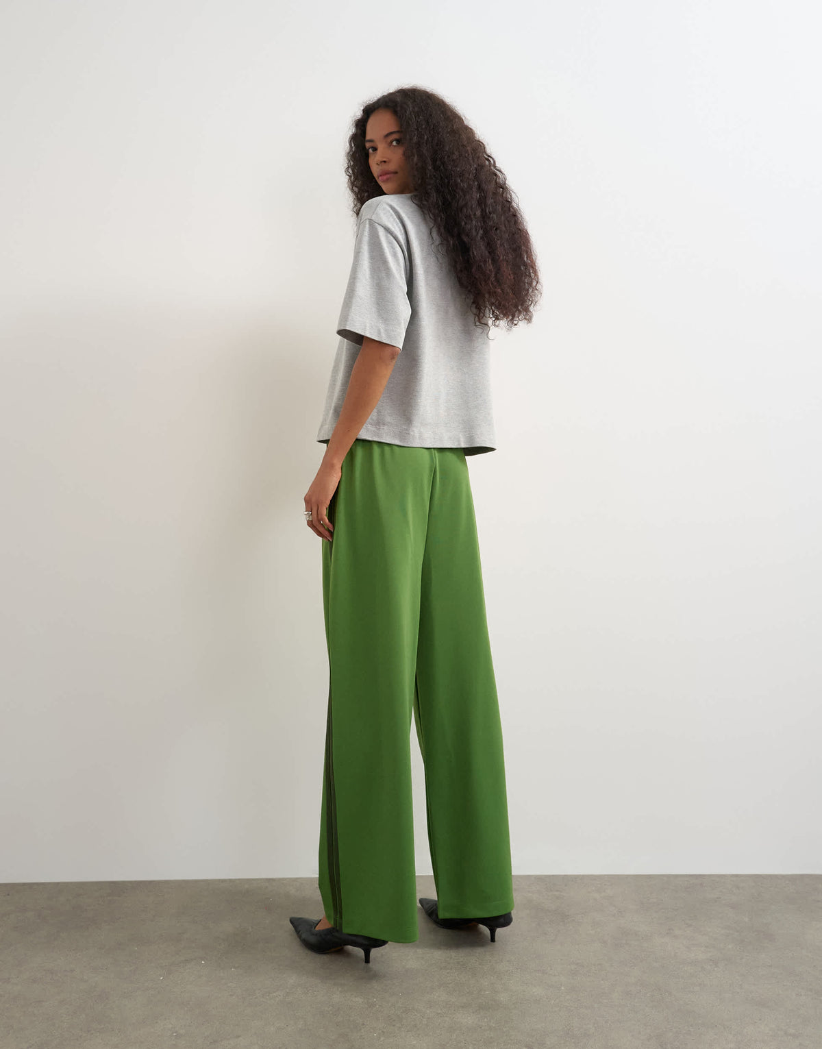 Topshop straight awkward length striped detail bottoms in green