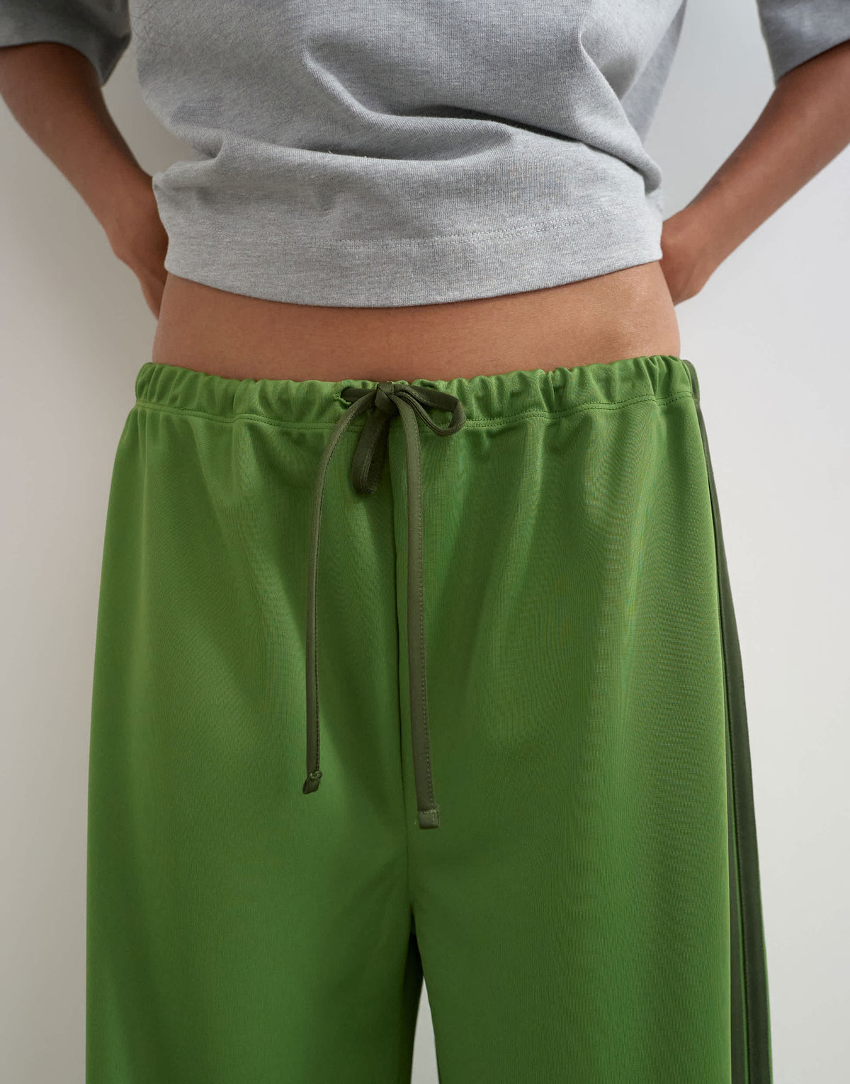 Topshop straight awkward length striped detail bottoms in green