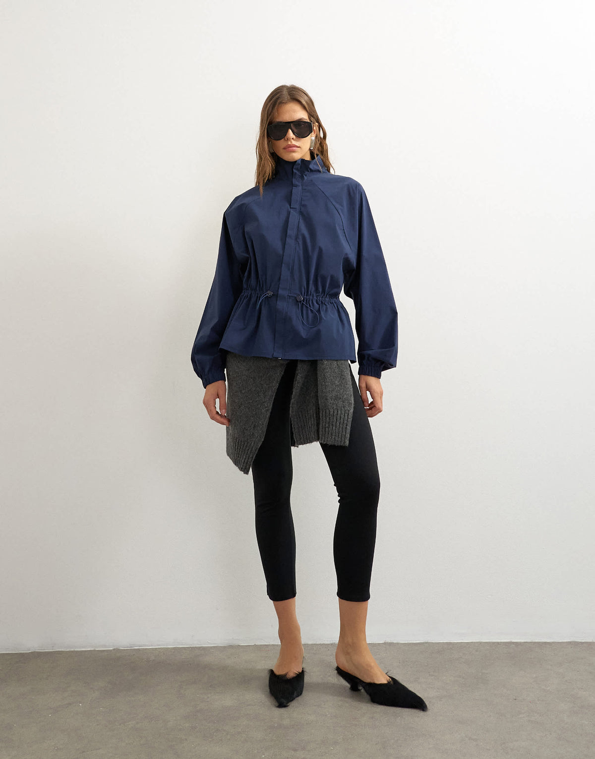 Topshop high neck toggle detail jacket in navy