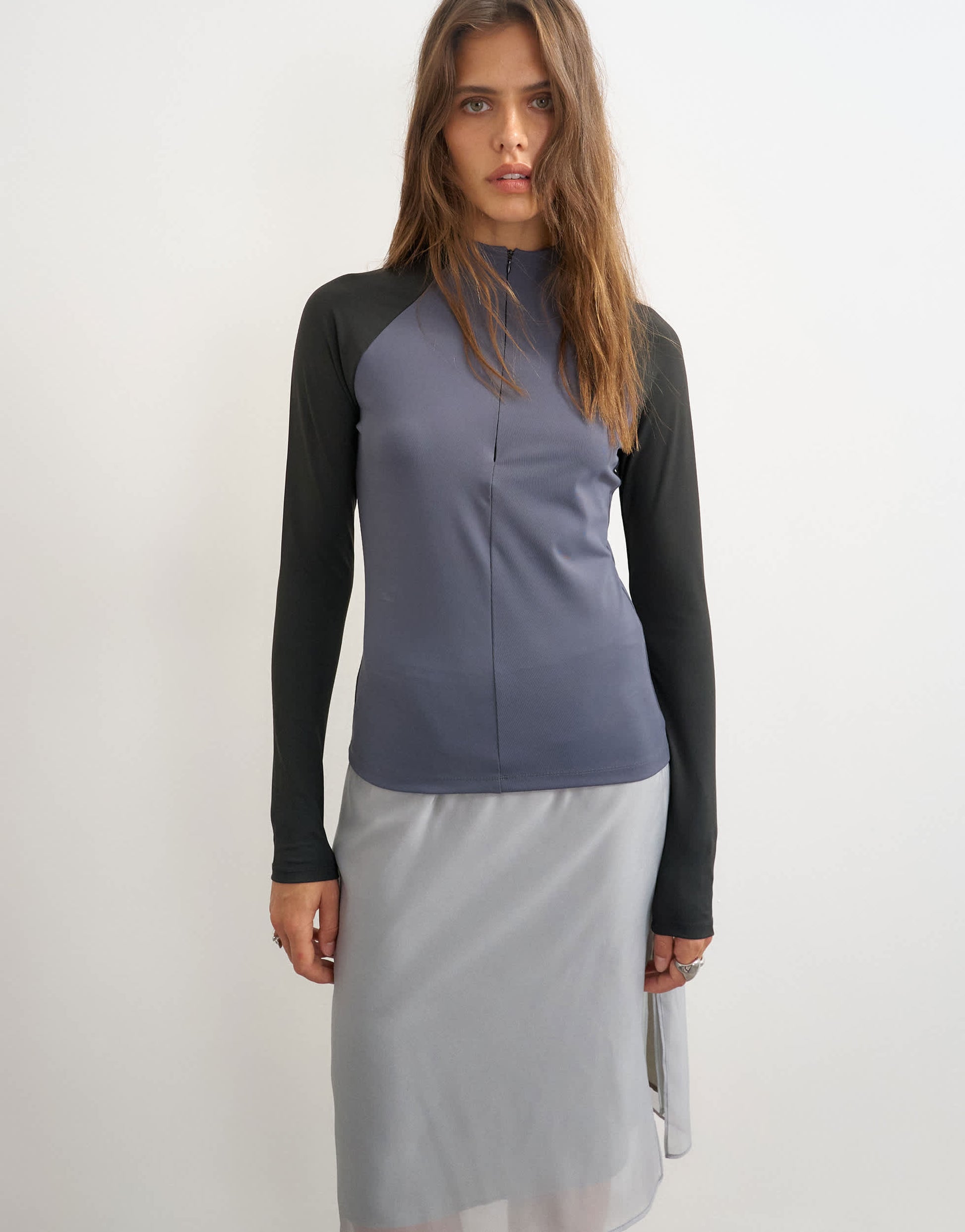 Topshop techy long sleeve quarter zip top in navy