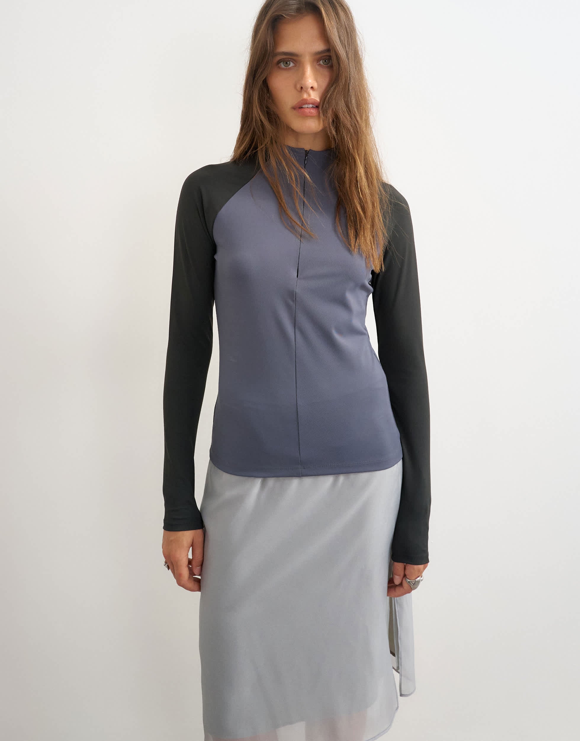 Topshop techy long sleeve quarter zip top in navy