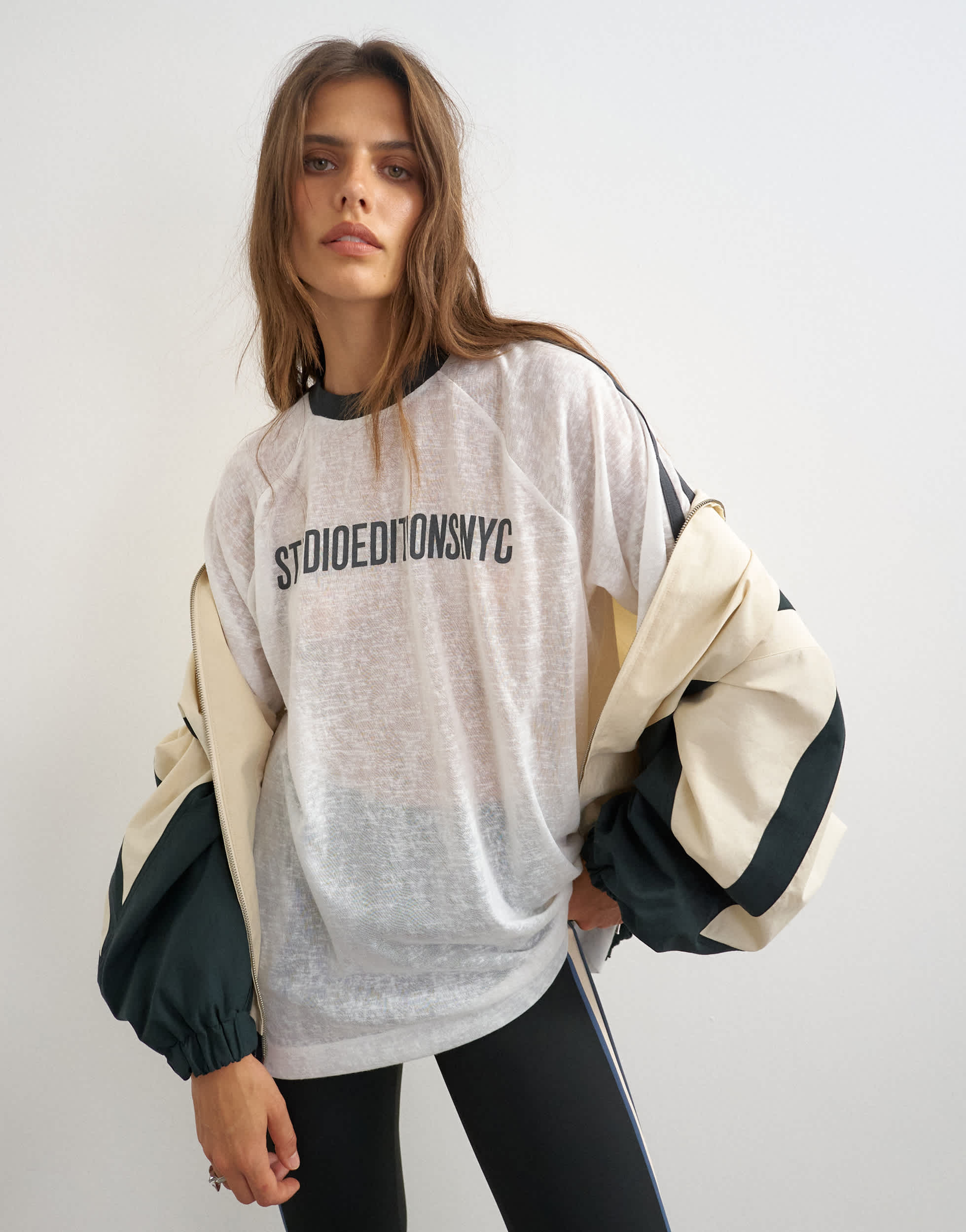 Topshop sheer slub graphic t-shirt in ecru