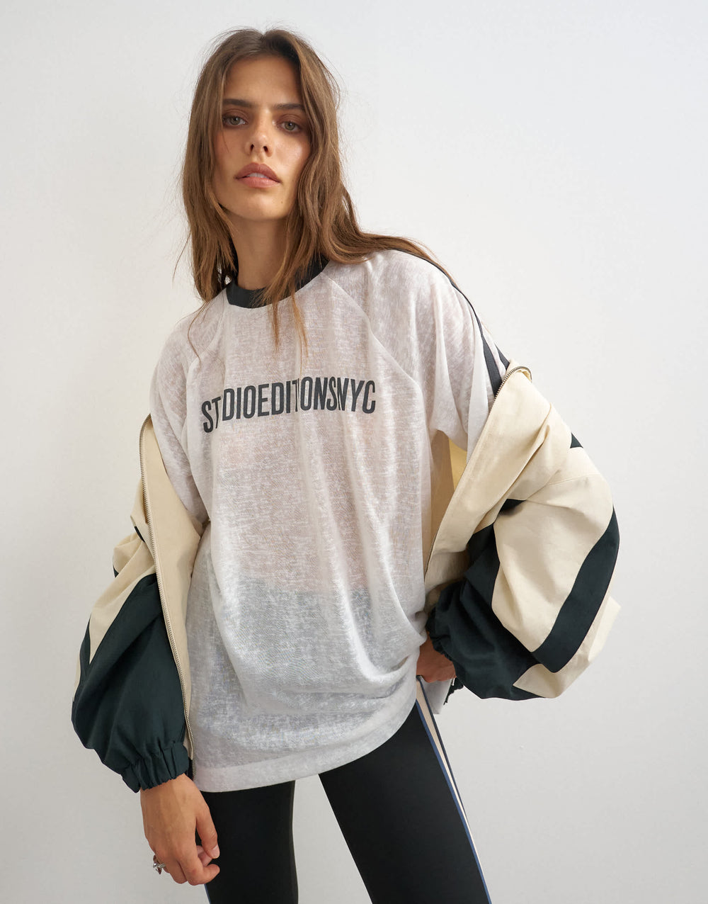 Topshop sheer slub graphic t-shirt in ecru