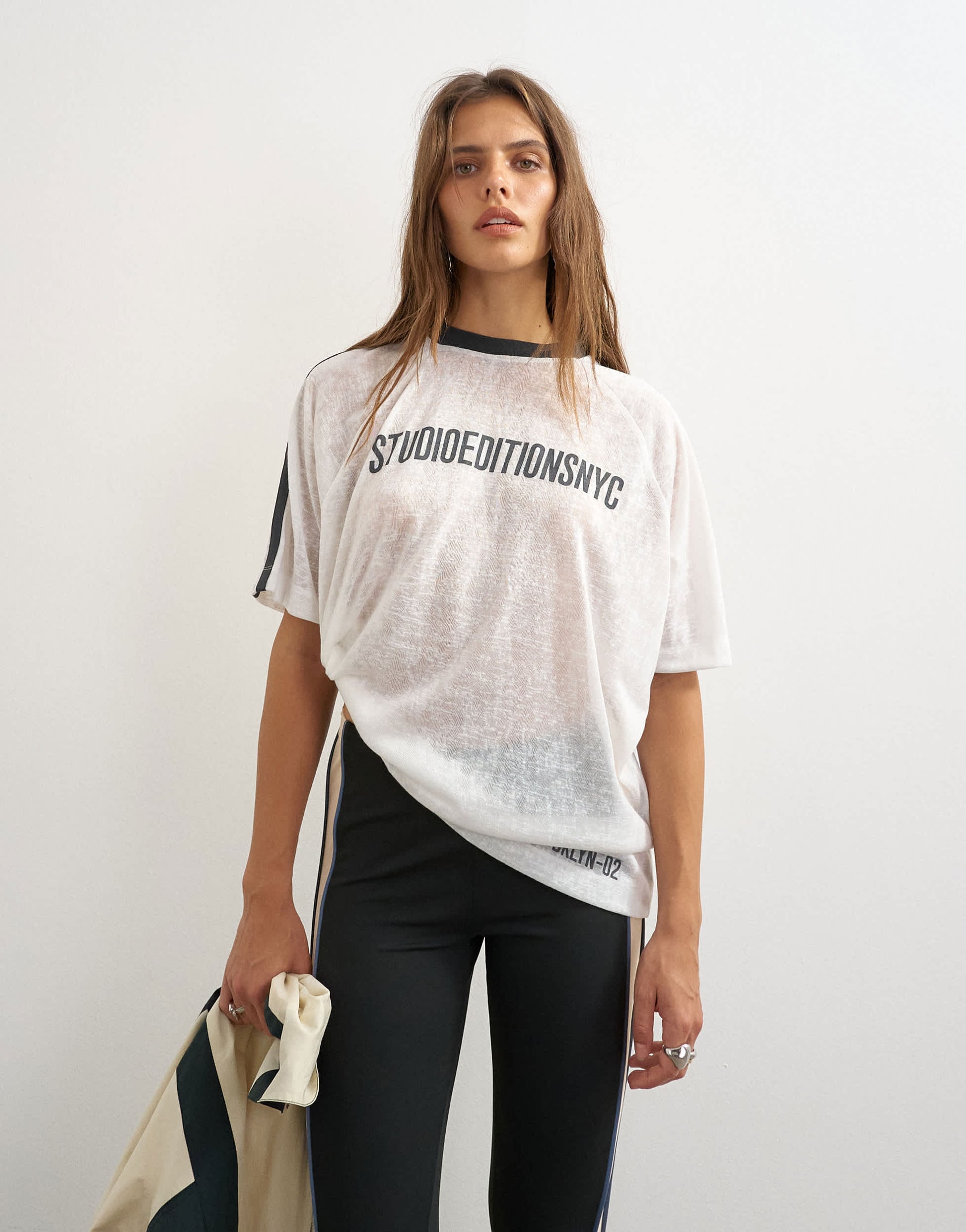 Topshop sheer slub graphic t-shirt in ecru