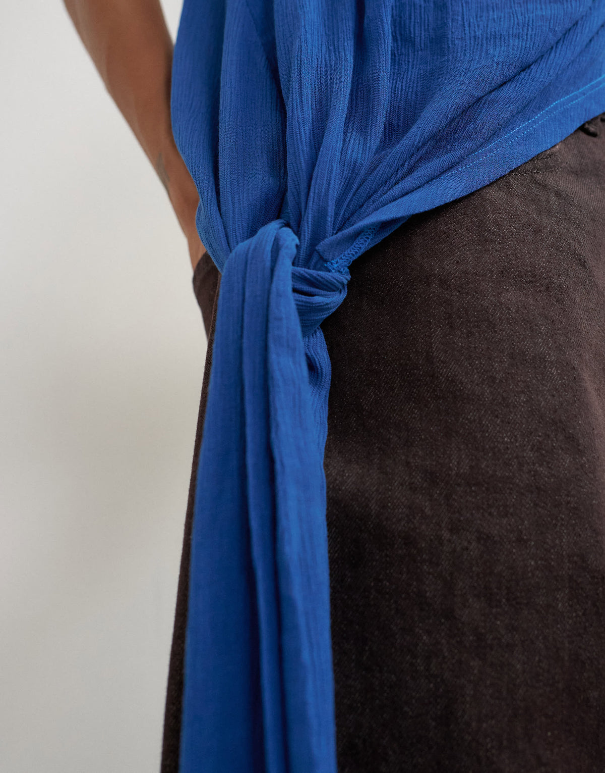 Topshop cowl neck tie knot drape top in colbalt blue