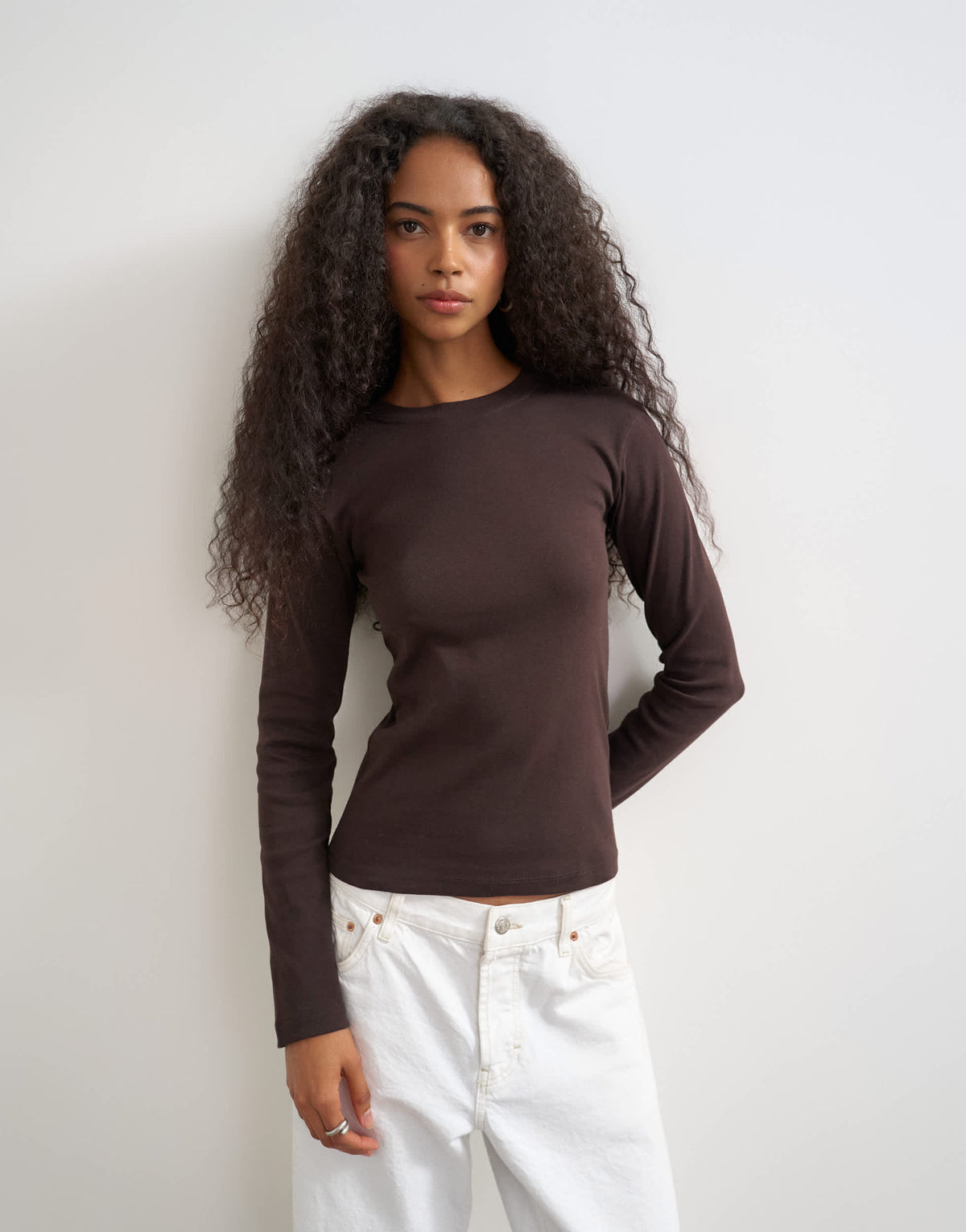 Topshop long sleeve everyday tee in chocolate