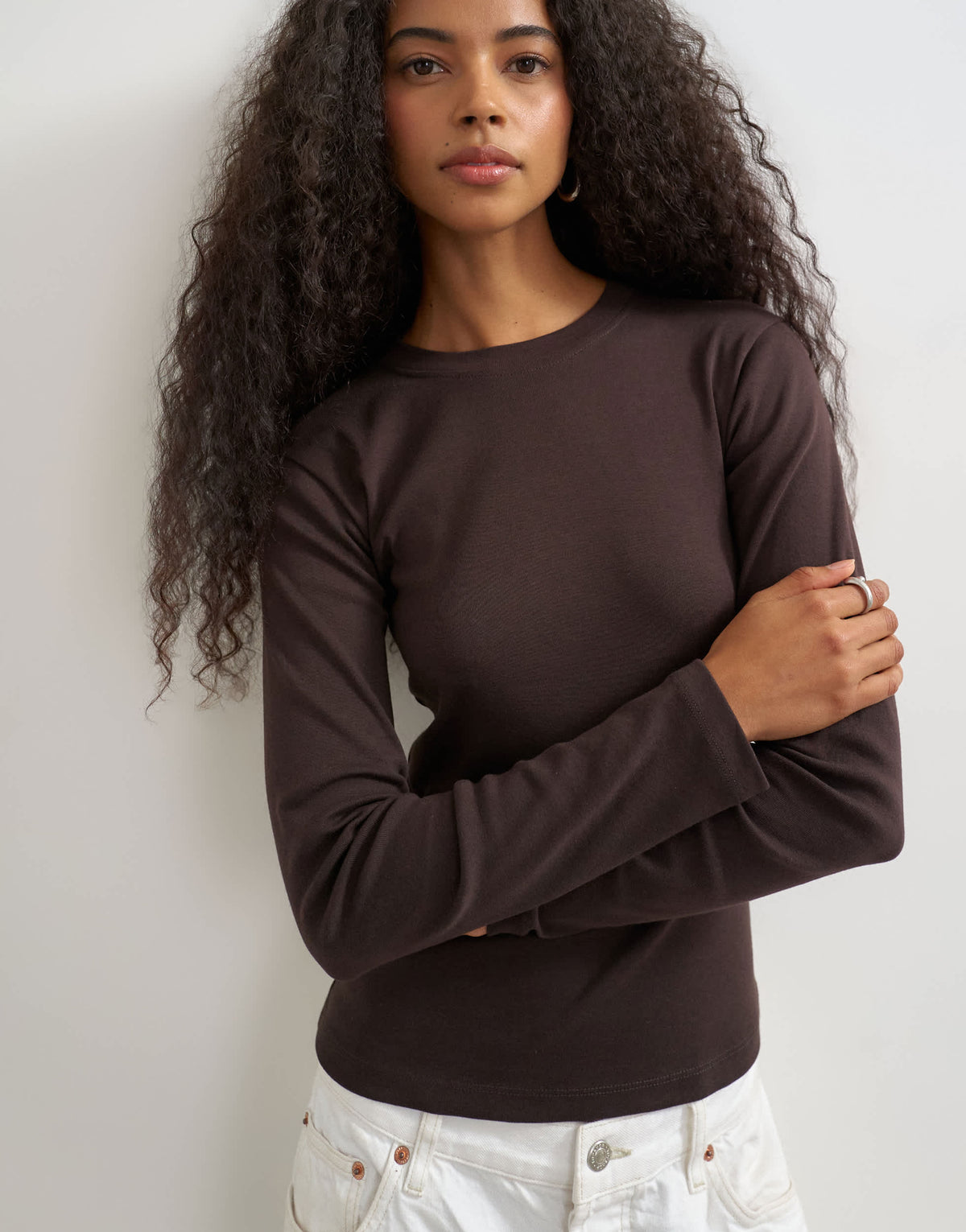 Topshop long sleeve everyday tee in chocolate
