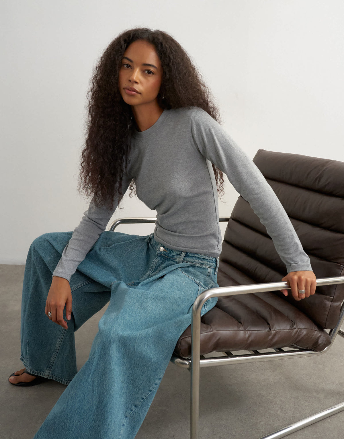 Topshop long sleeve everyday t-shirt in grey marl