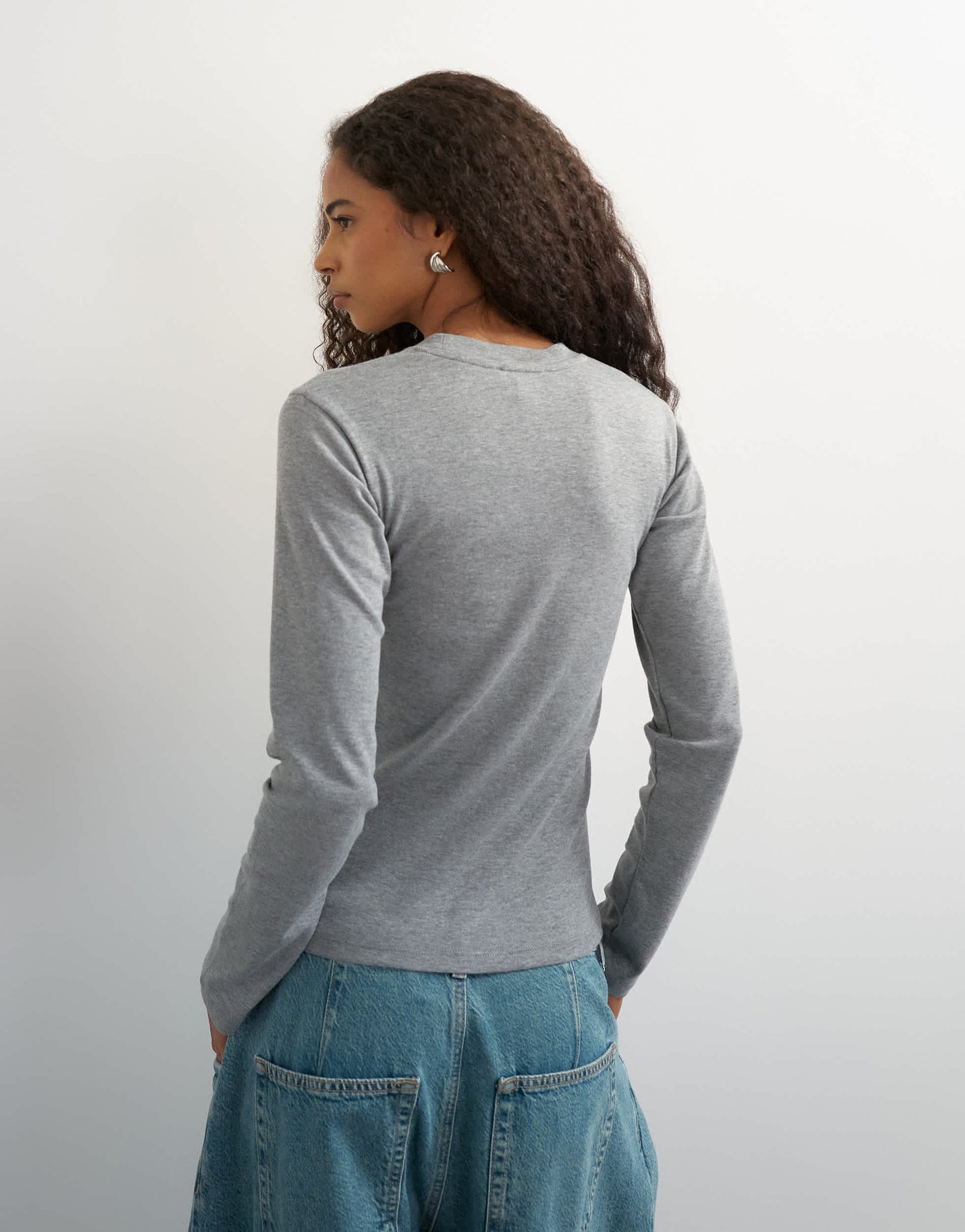 Topshop long sleeve everyday t-shirt in grey marl