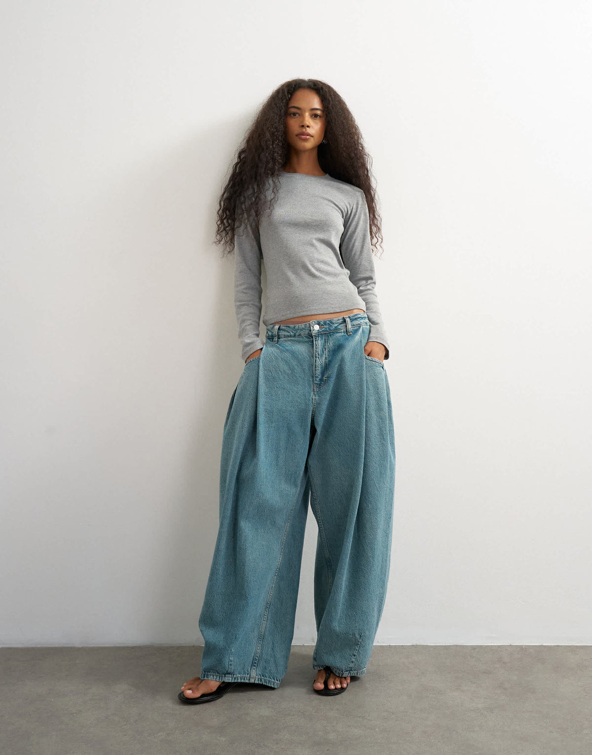 Topshop long sleeve everyday t-shirt in grey marl
