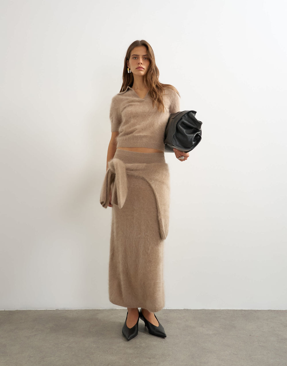 Topshop knitted mix and match brushed pure cashmere premium maxi skirt in neutral