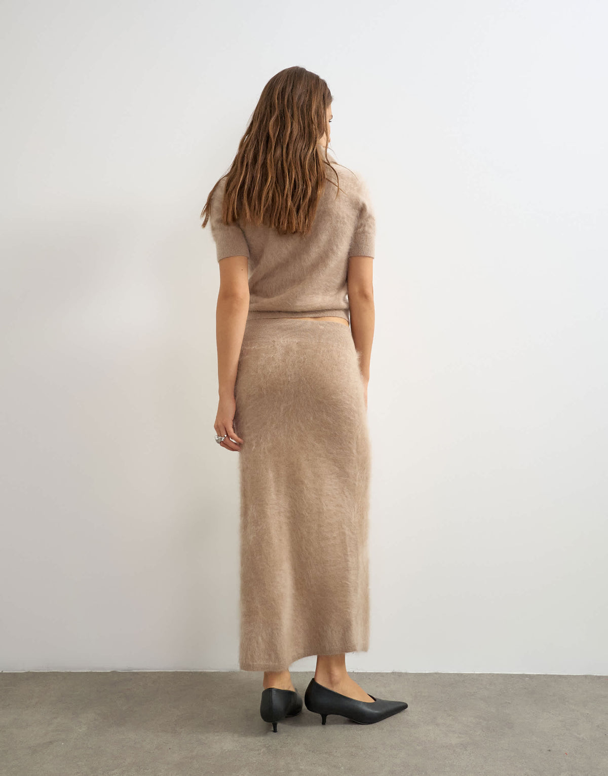 Topshop knitted mix and match brushed pure cashmere premium maxi skirt in neutral