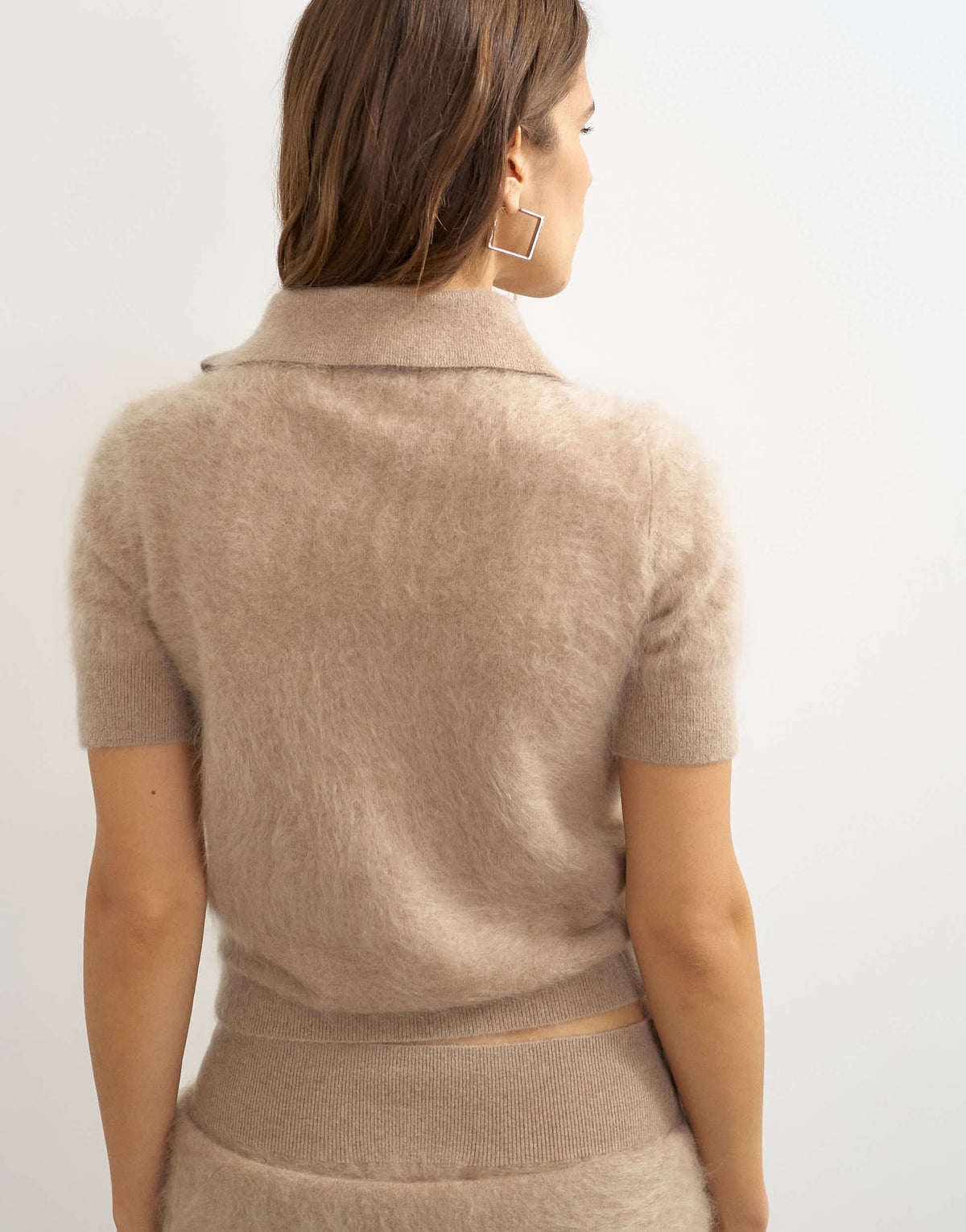 Topshop knitted mix and match brushed pure cashmere premium polo top in neutral
