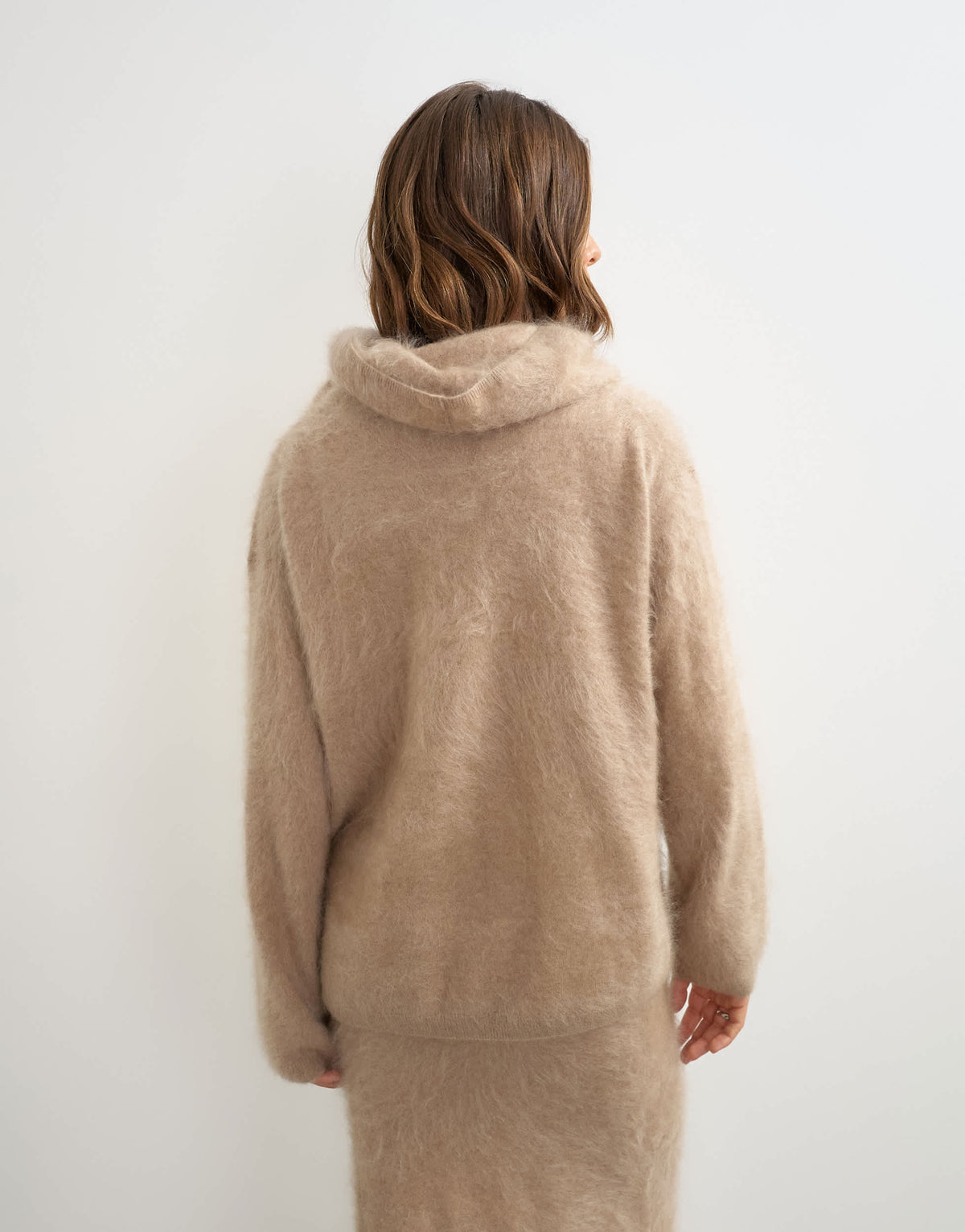Topshop knitted mix and match brushed pure cashmere premium deep funnel neck jumper in neutral