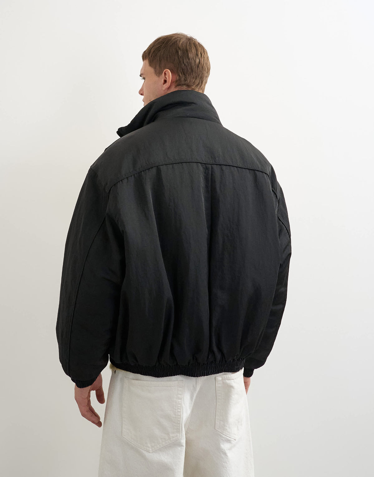 Topman oversized fit nylon funnel neck bomber jacket in black