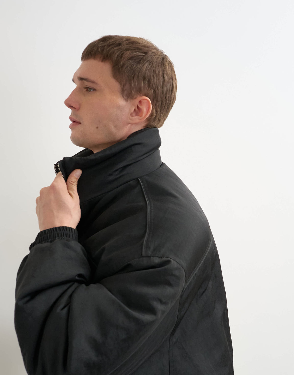Topman oversized fit nylon funnel neck bomber jacket in black