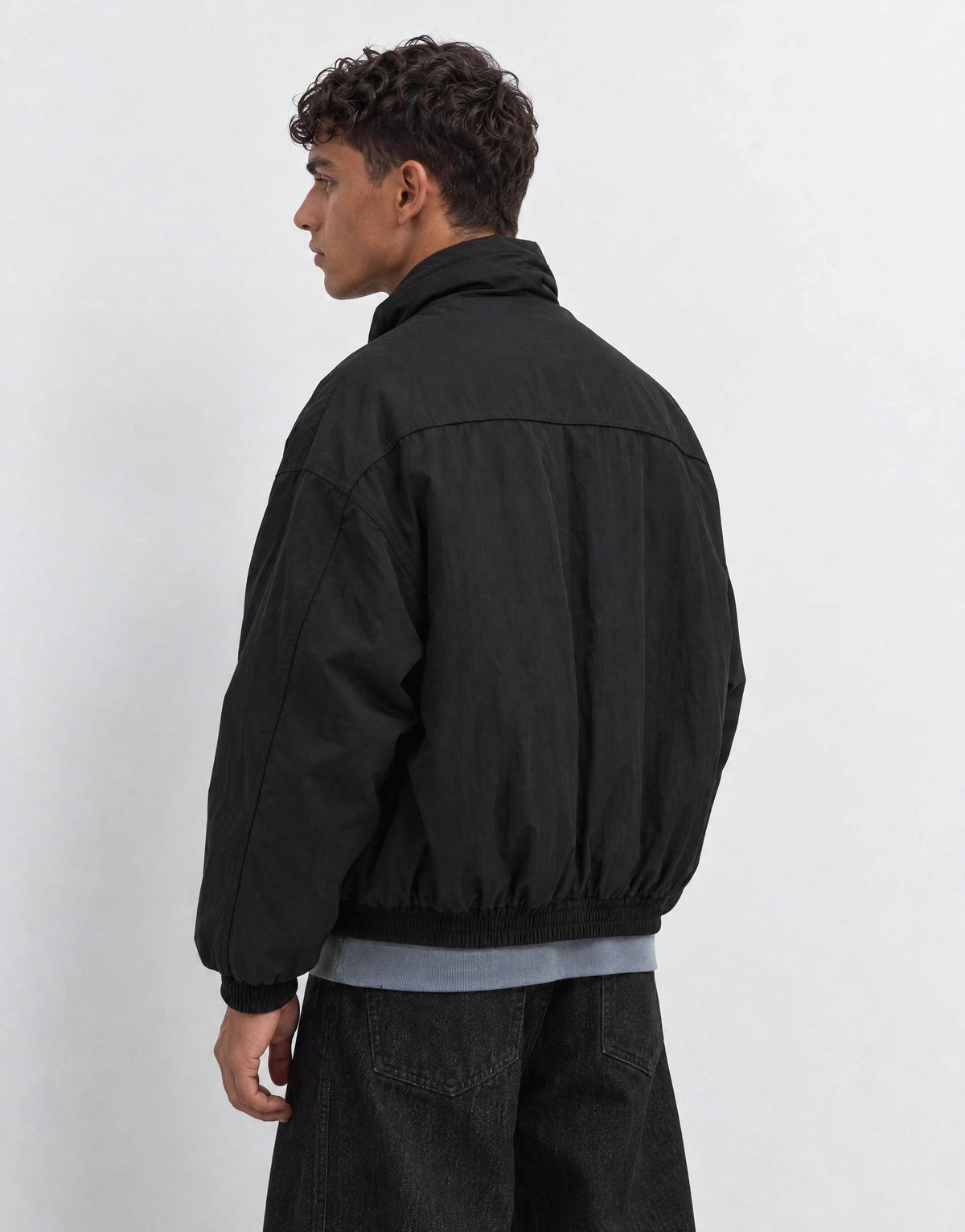 Topman oversized fit nylon funnel neck bomber jacket in black