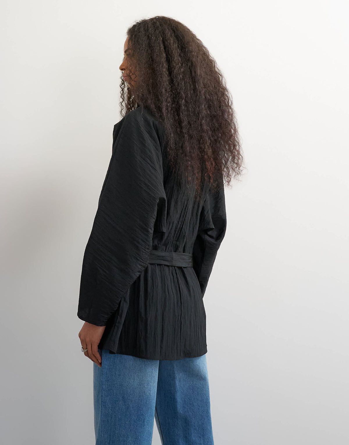 Topshop tie waist funnel neck tunic top in black