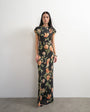 Topshop satin spot jacquard maxi dress with puff sleeve in black based floral