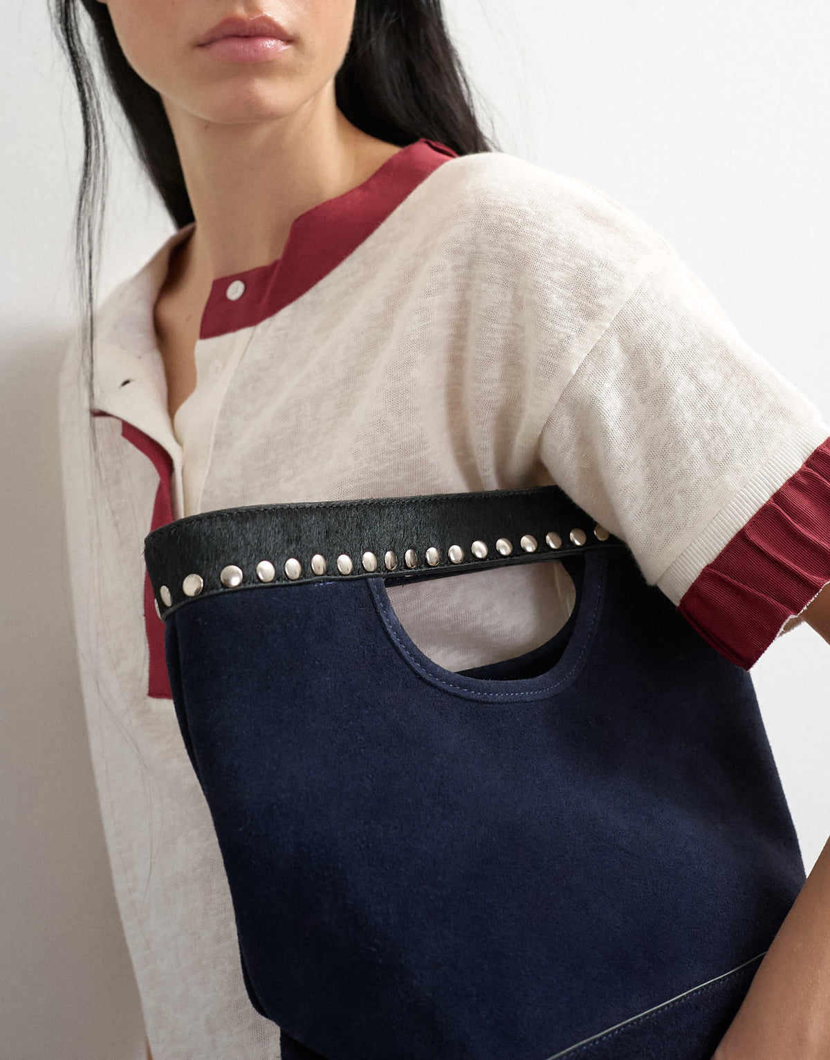 Topshop x Talia Byre premium real suede studded grab bag in navy