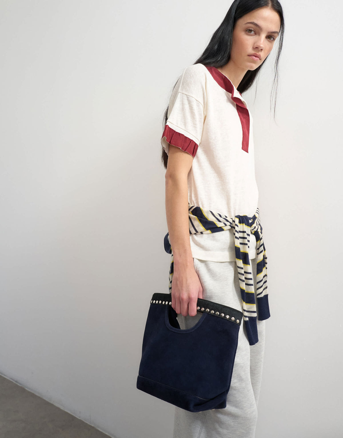 Topshop x Talia Byre premium real suede studded grab bag in navy