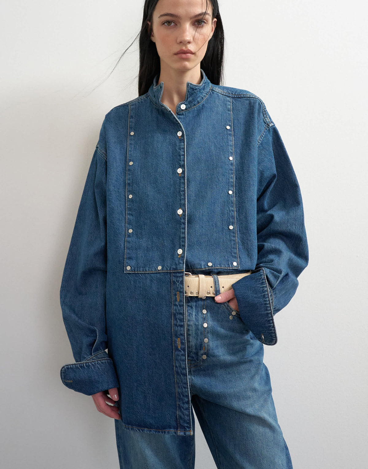 Topshop x Talia Byre premium hair on real leather studded belt in ecru with burgundy backing