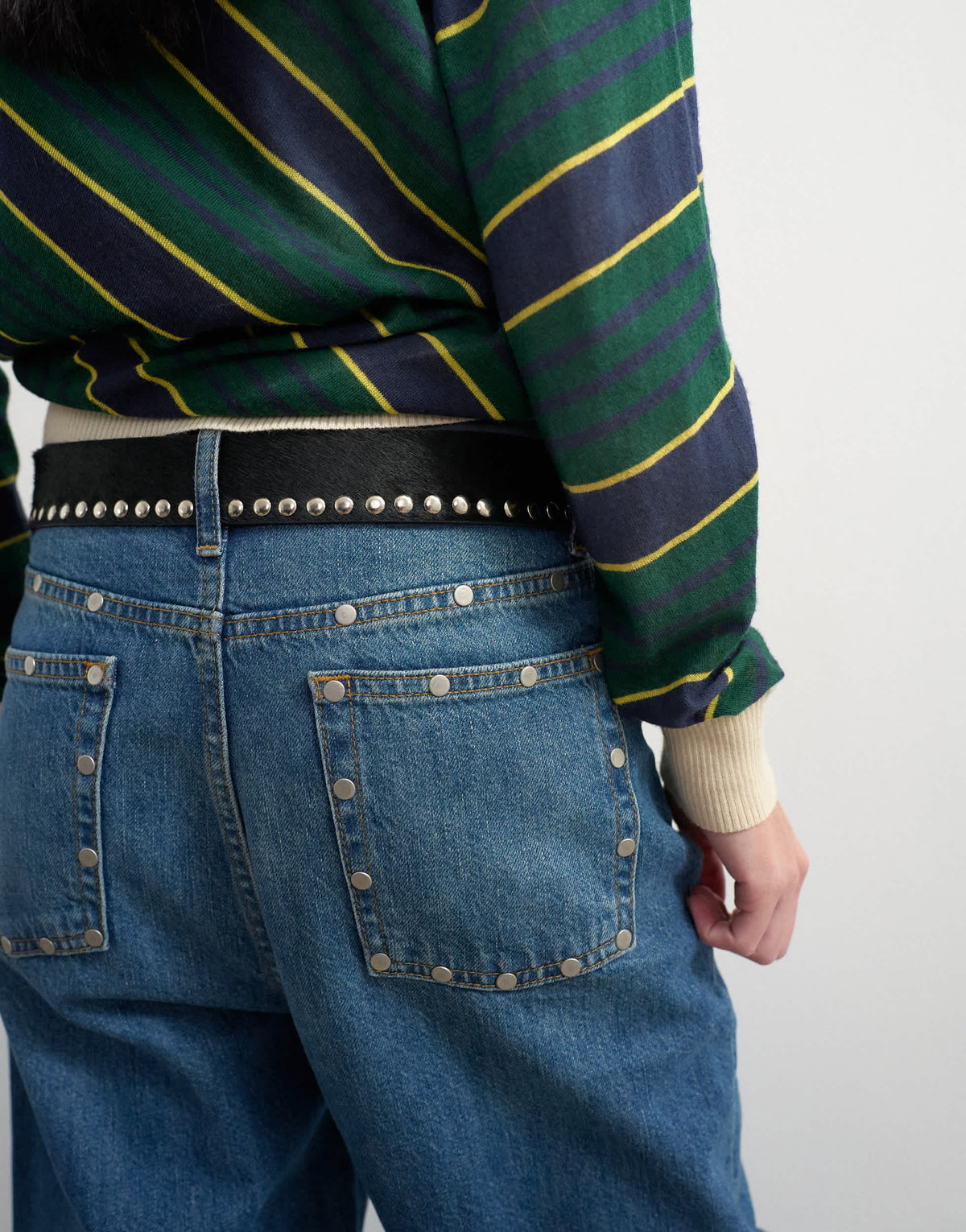 Topshop x Talia Byre premium hair on real leather studded belt in black with navy backing