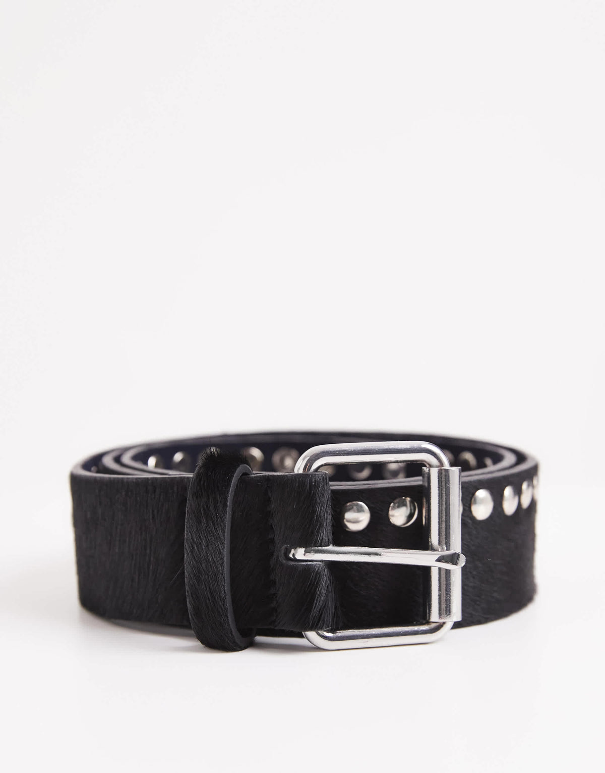 Topshop x Talia Byre premium hair on real leather studded belt in black with navy backing