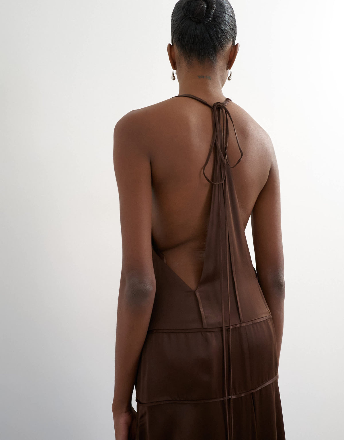 Topshop satin dropped waist low armhole maxi dress in chocolate