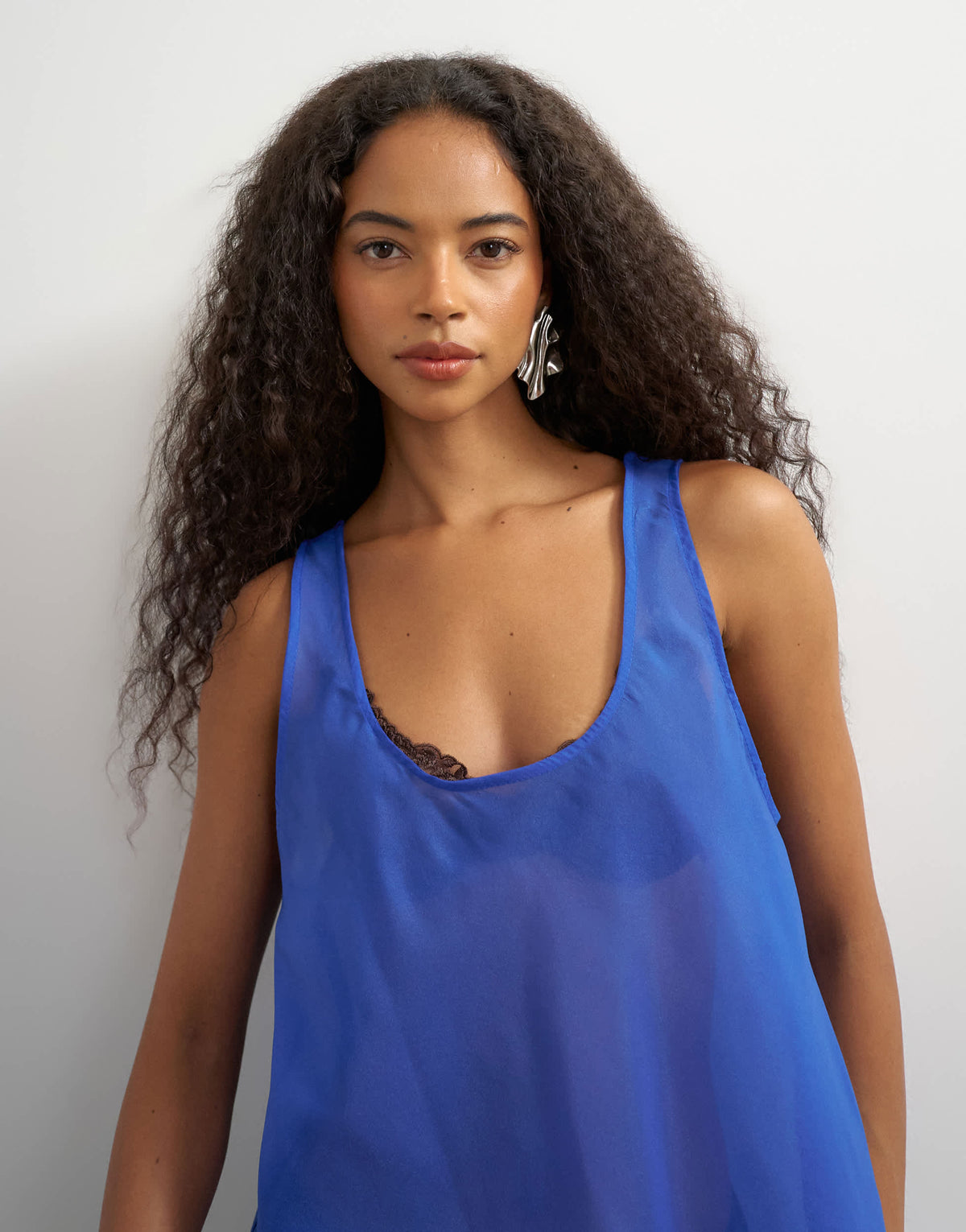 Topshop sleeveless organza scoop vest in cobalt blue