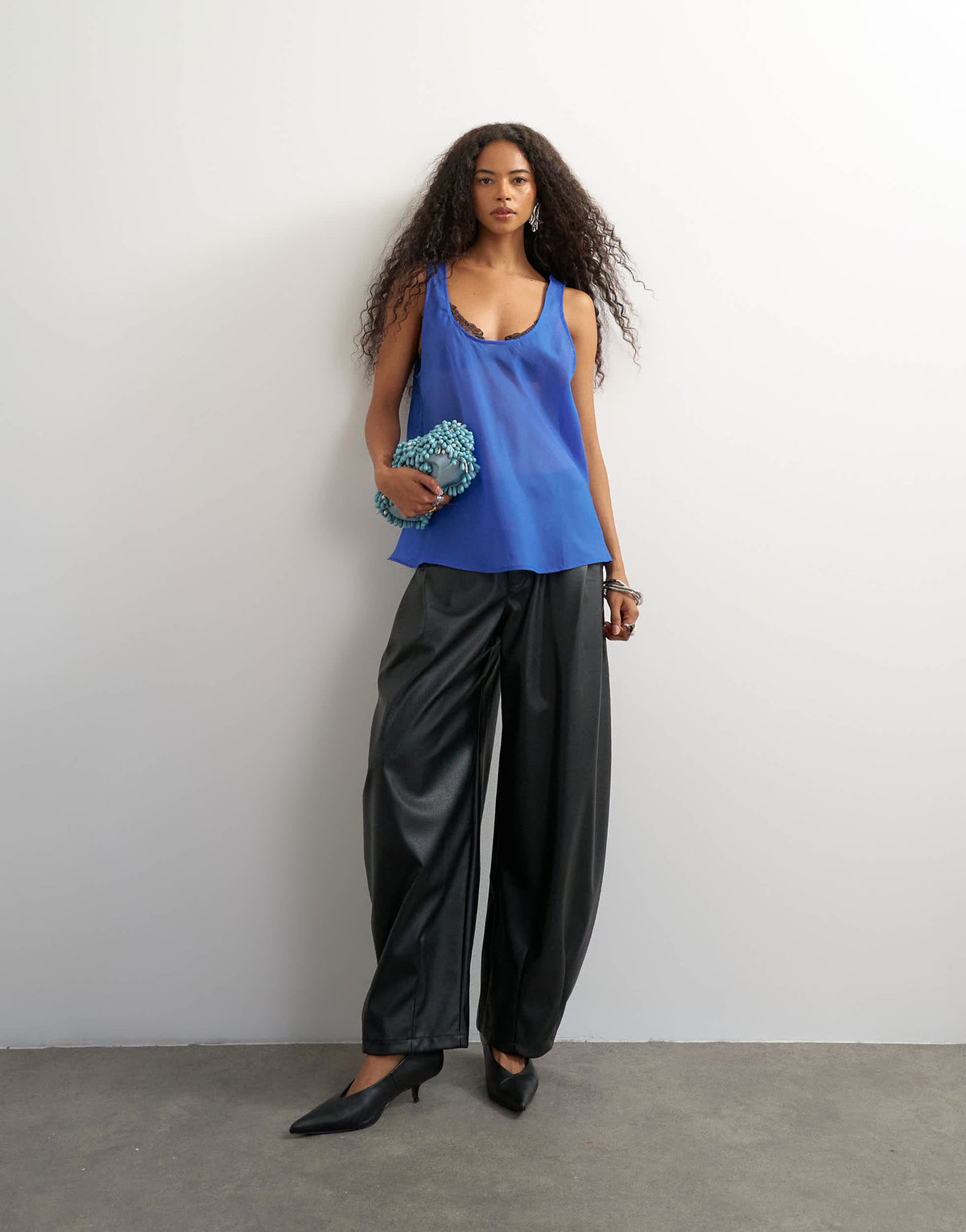 Topshop sleeveless organza scoop vest in cobalt blue