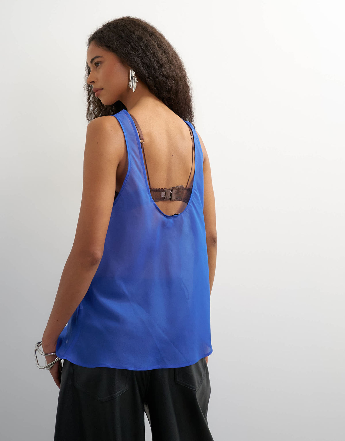 Topshop sleeveless organza scoop vest in cobalt blue