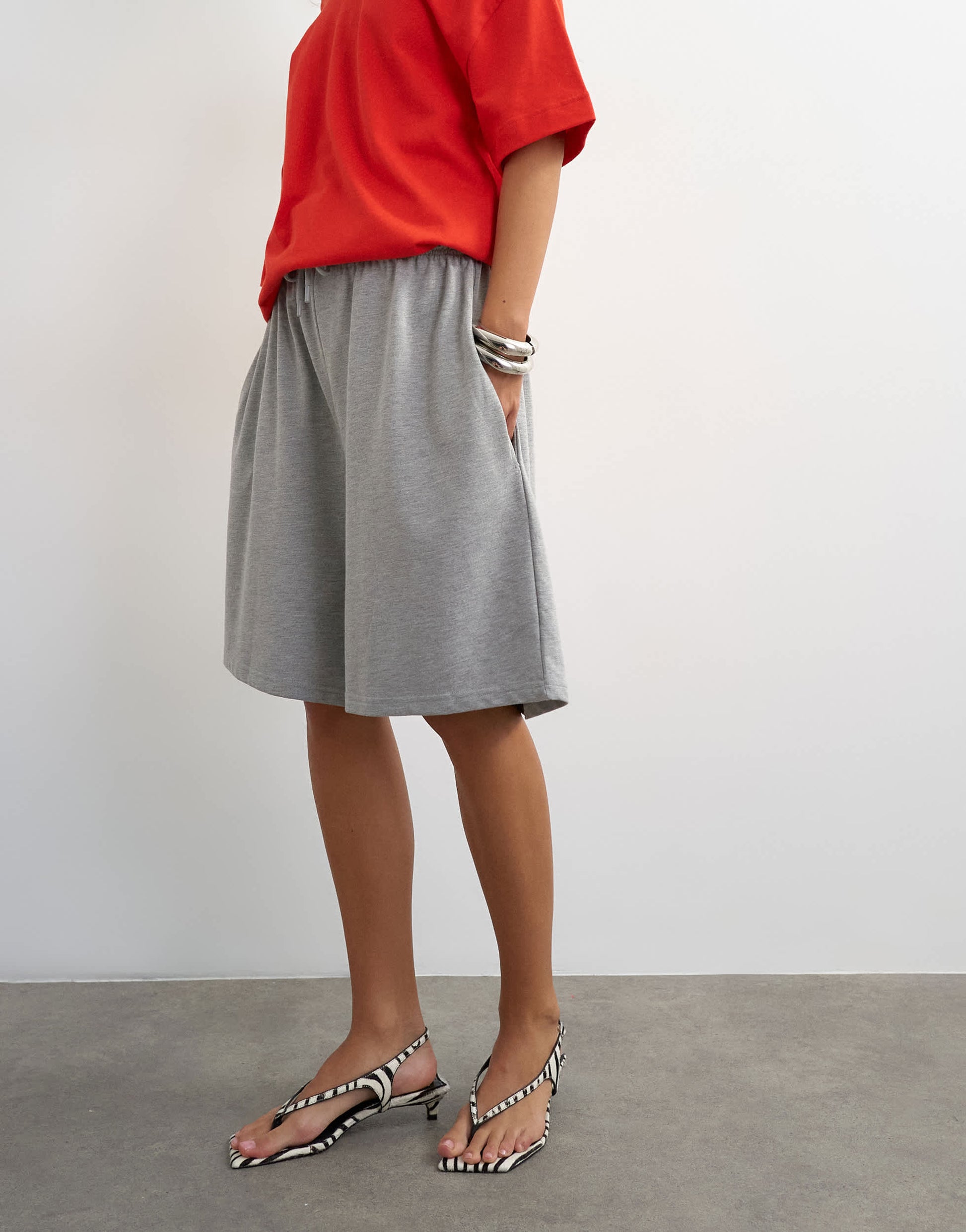 Topshop washed long line tie detail shorts in grey marl