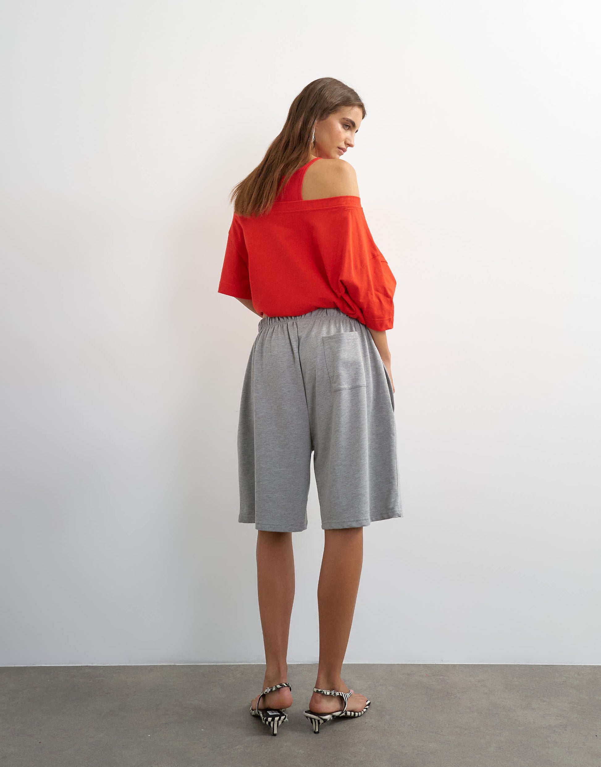 Topshop washed long line tie detail shorts in grey marl