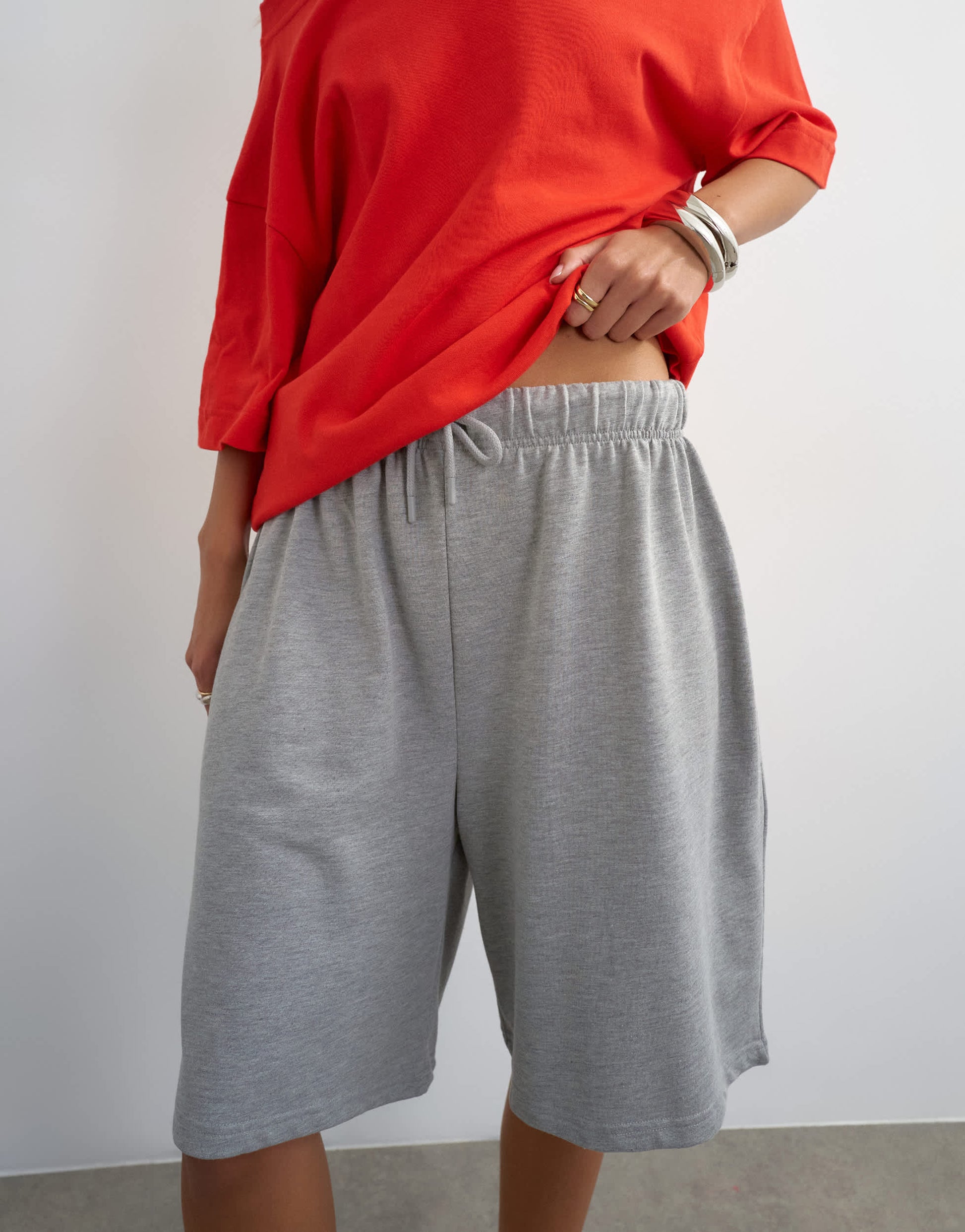 Topshop washed long line tie detail shorts in grey marl