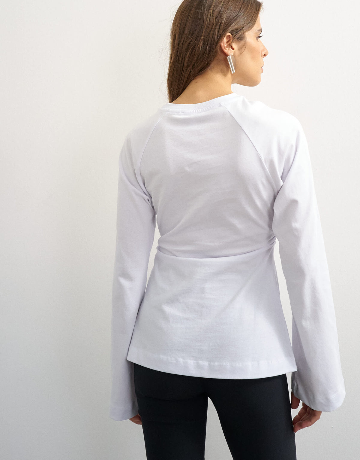 Topshop cinched waist long sleeve raglan t-shirt in white